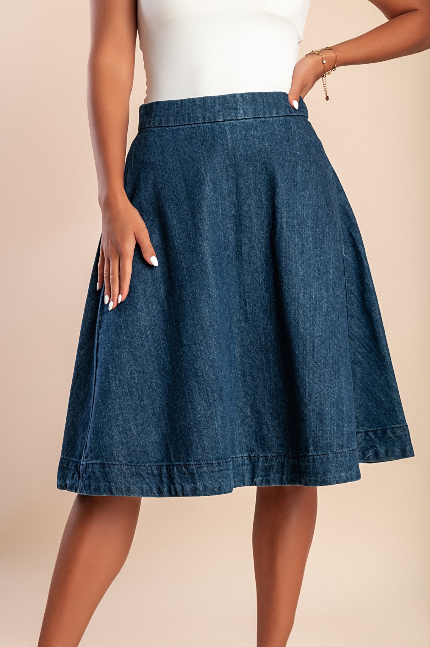 Gonna in denim a vita alta, blu