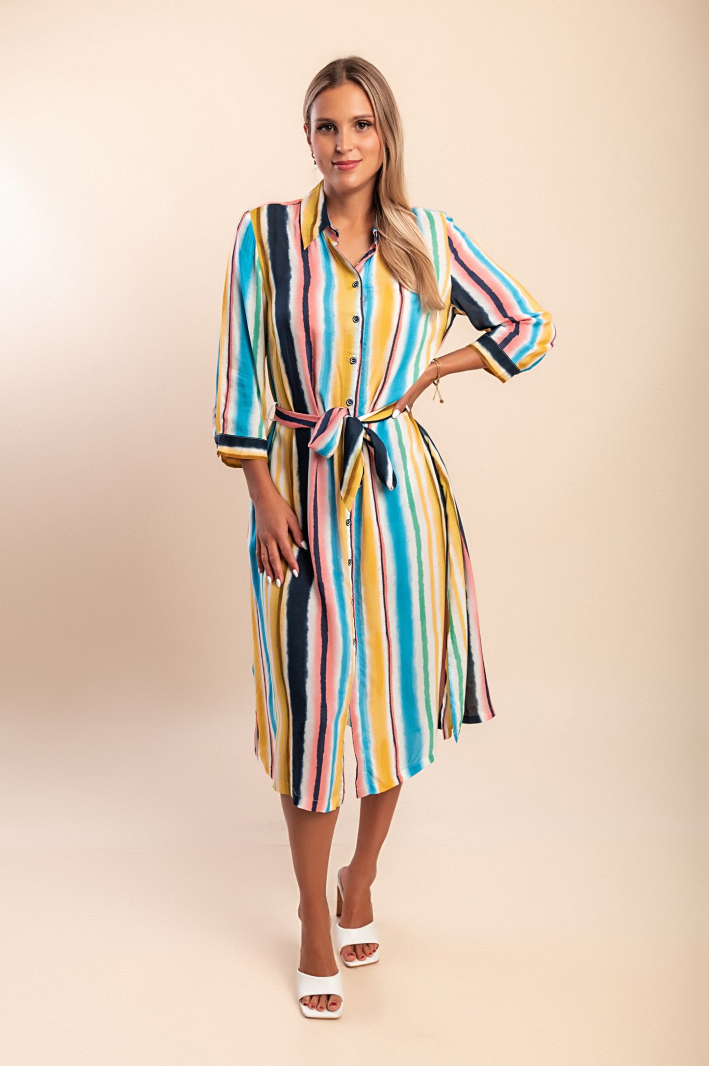 Abito camicia stampato, multicolore