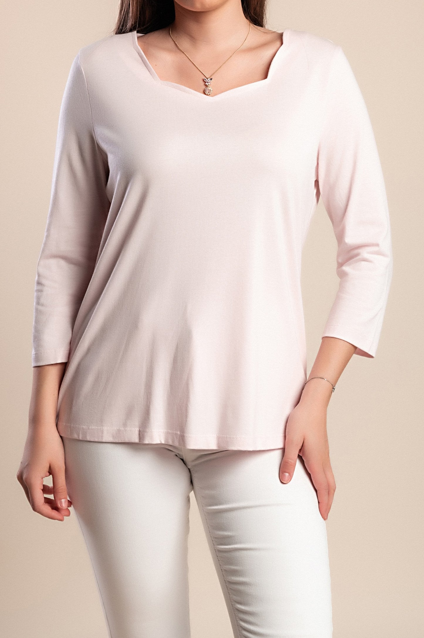 Top con maniche a 3/4, rosa chiaro