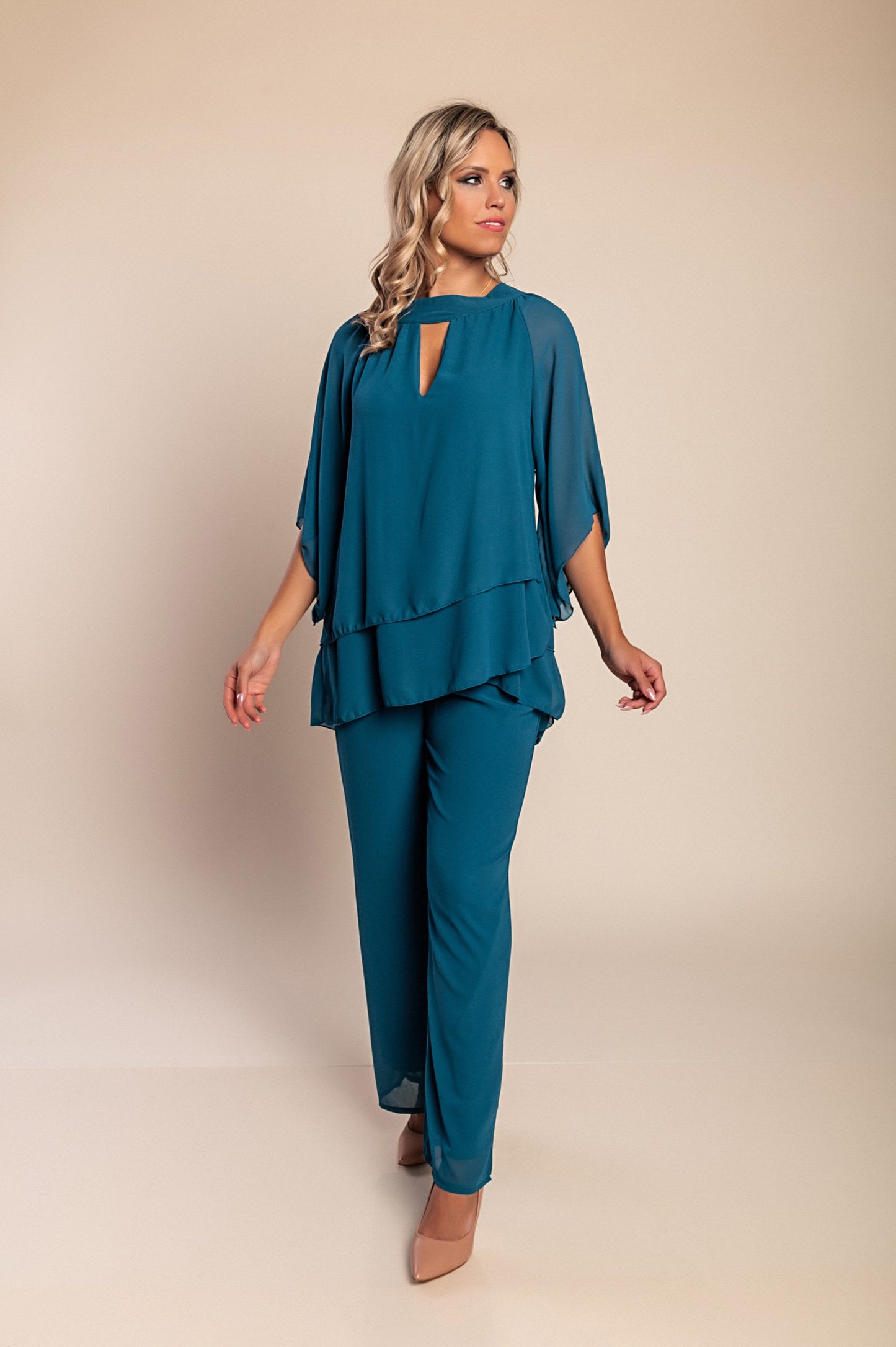 Elegante set tunica e pantaloni lunghi, blu scuro