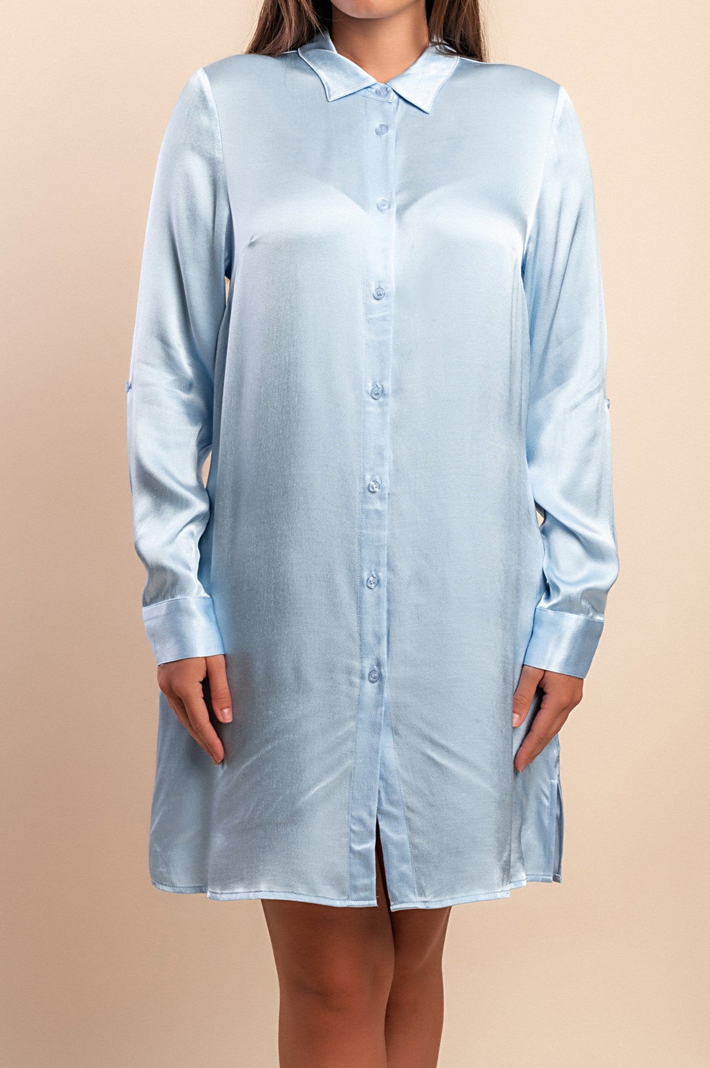 Vestito a cuore in raso effetto seta, azzurro chiaro