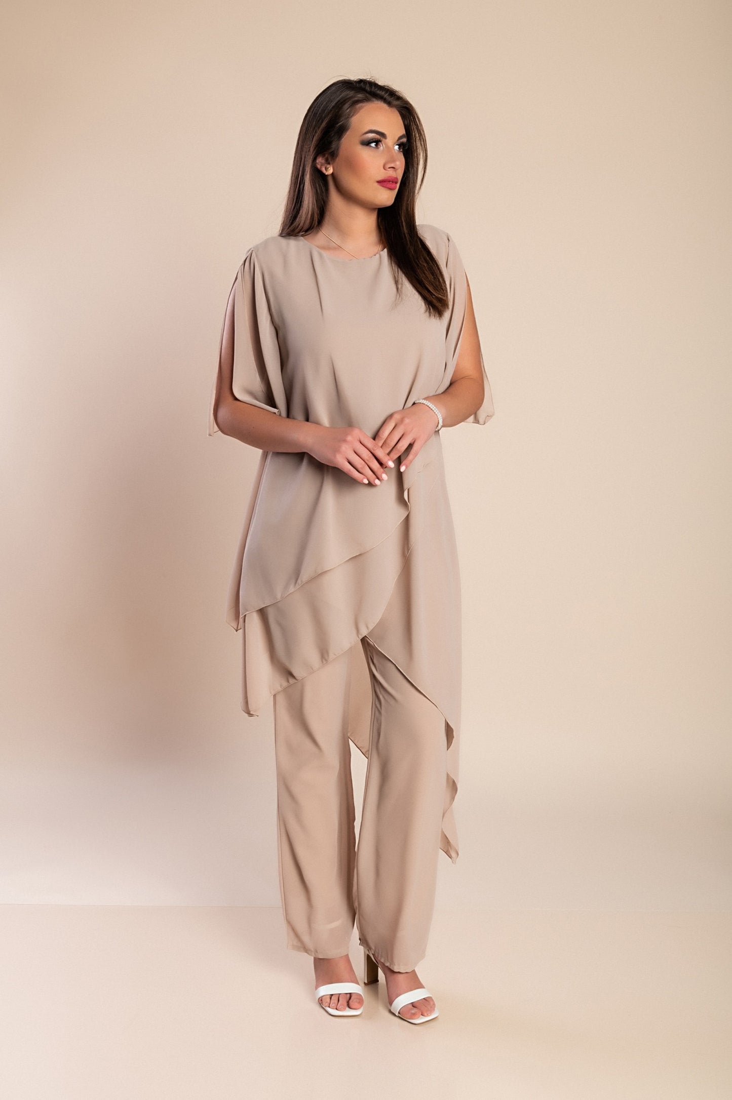 Set di elegante tunica traslucida e pantaloni lunghi Claudette, neri