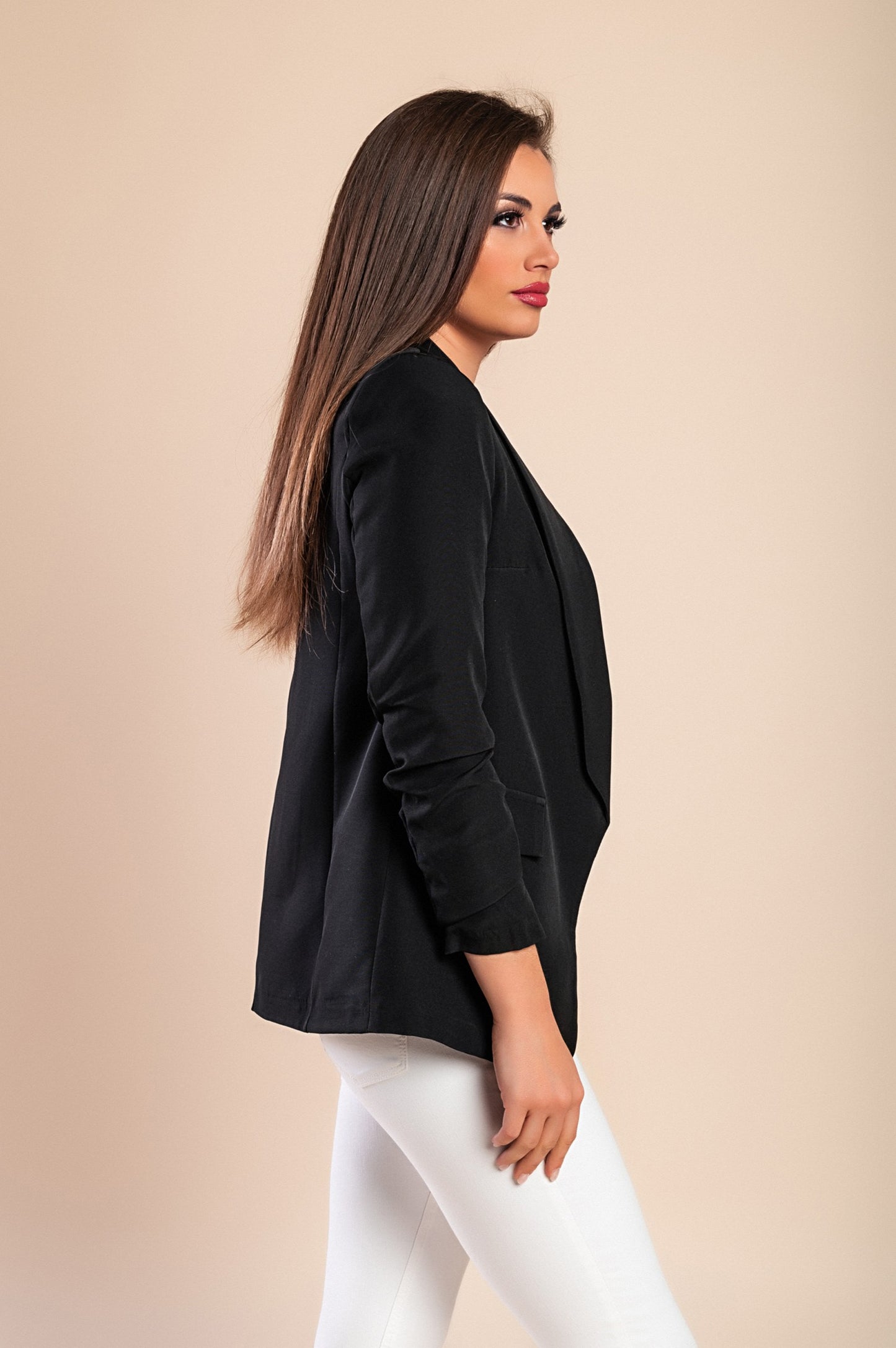 Blazer lungo con scollatura classica Turina, nero