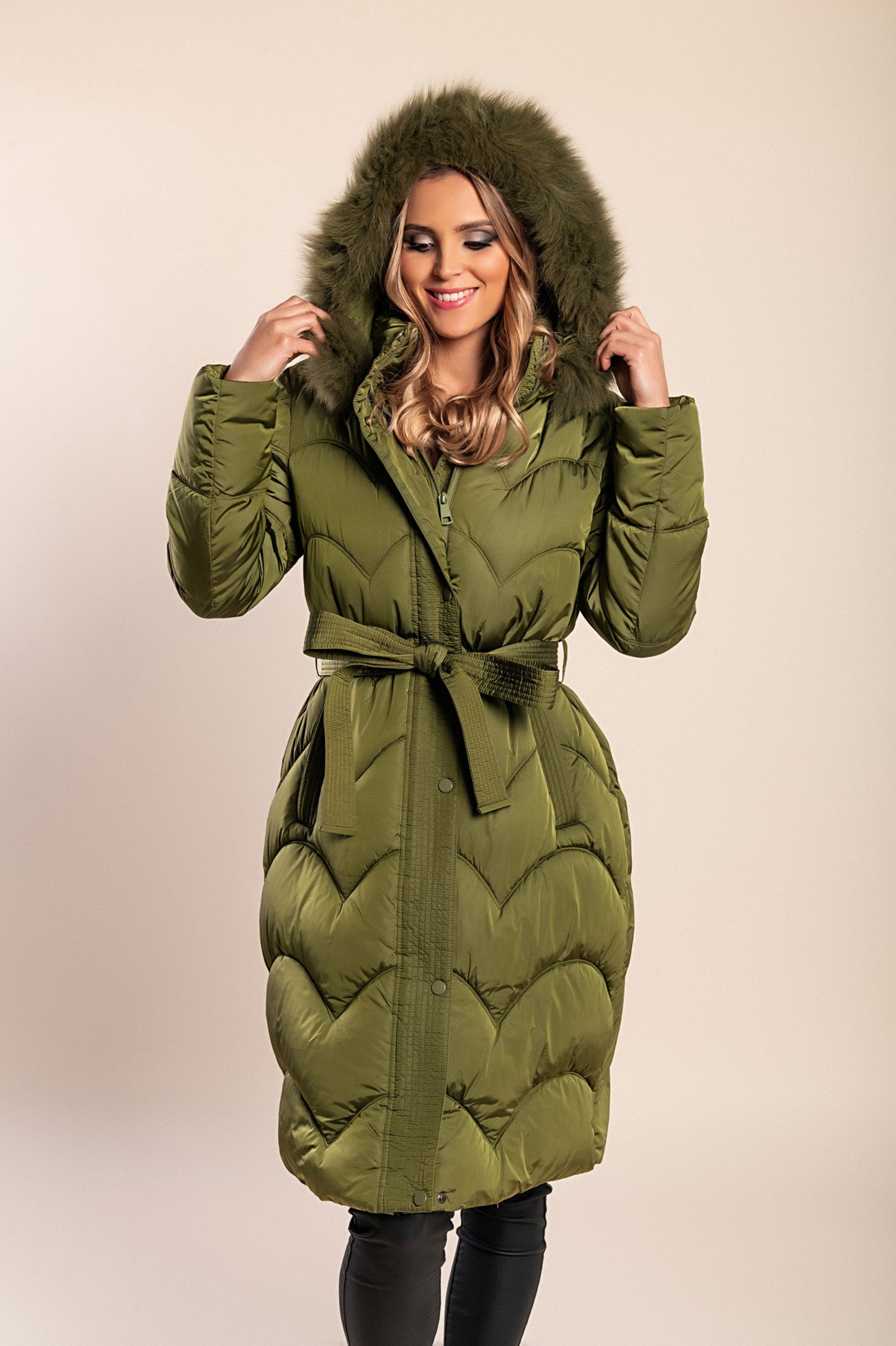 Giacca trapuntata con cappuccio, verde