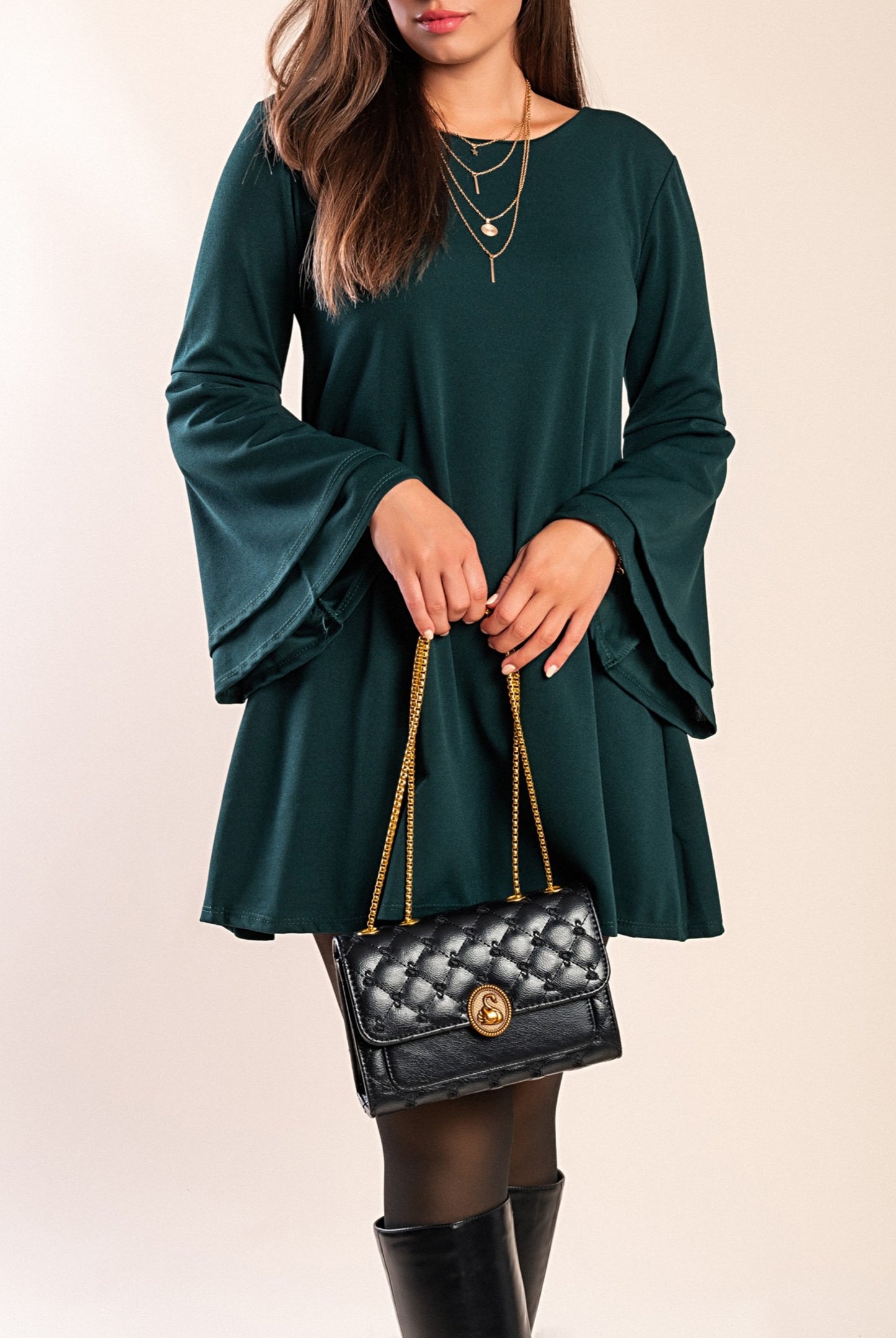 Vestito mini con maniche a campana Rania, senape