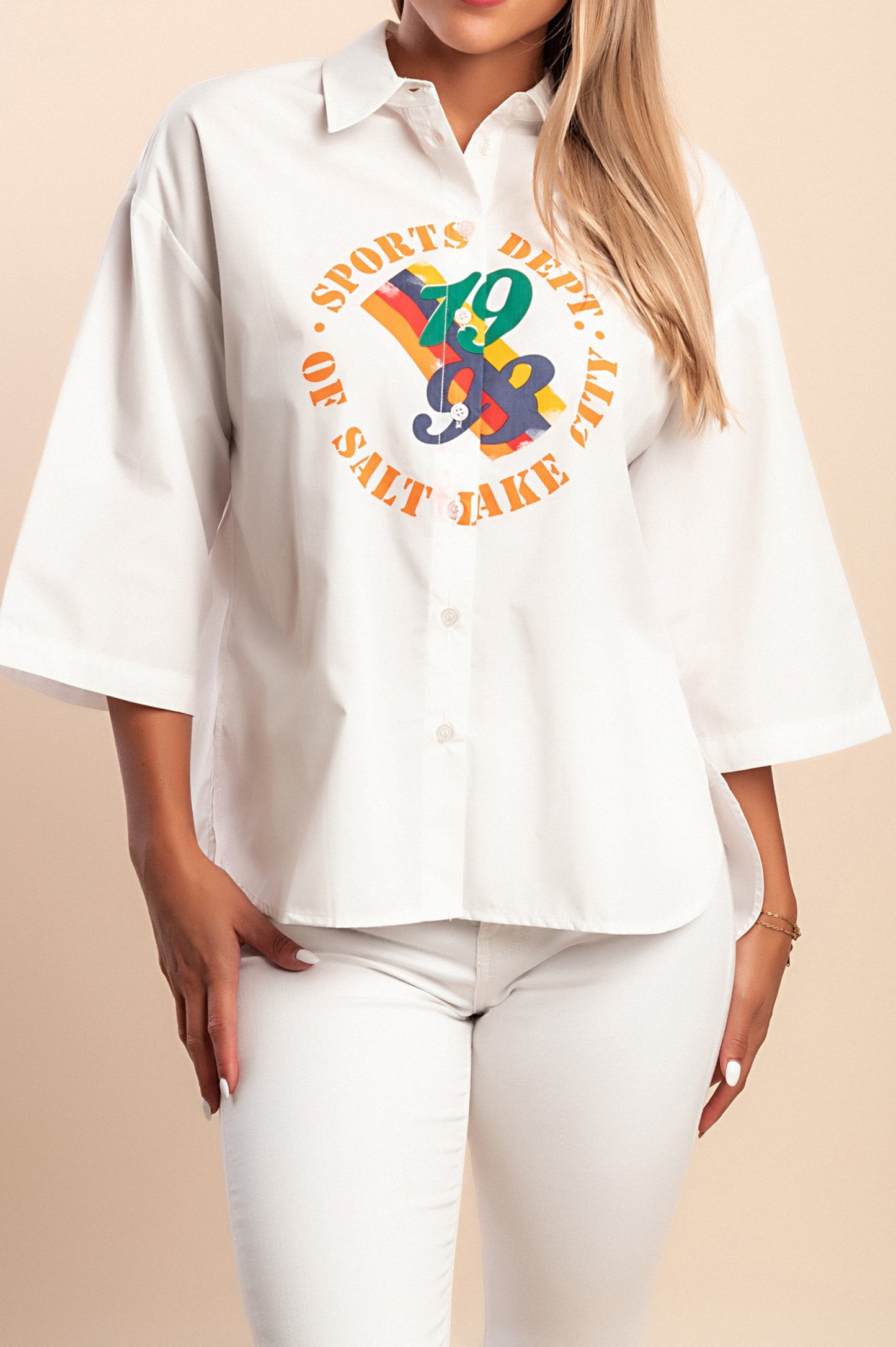 Camicia stampata, bianca
