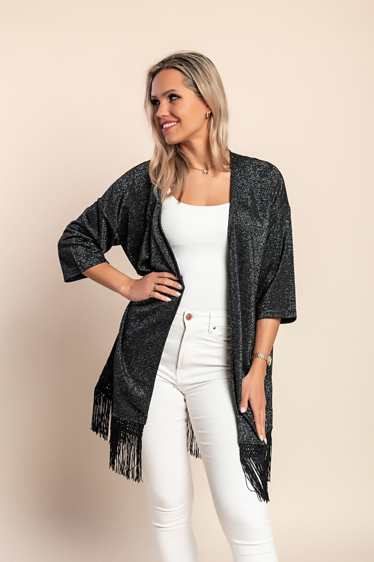 Cardigan con nappe, nero