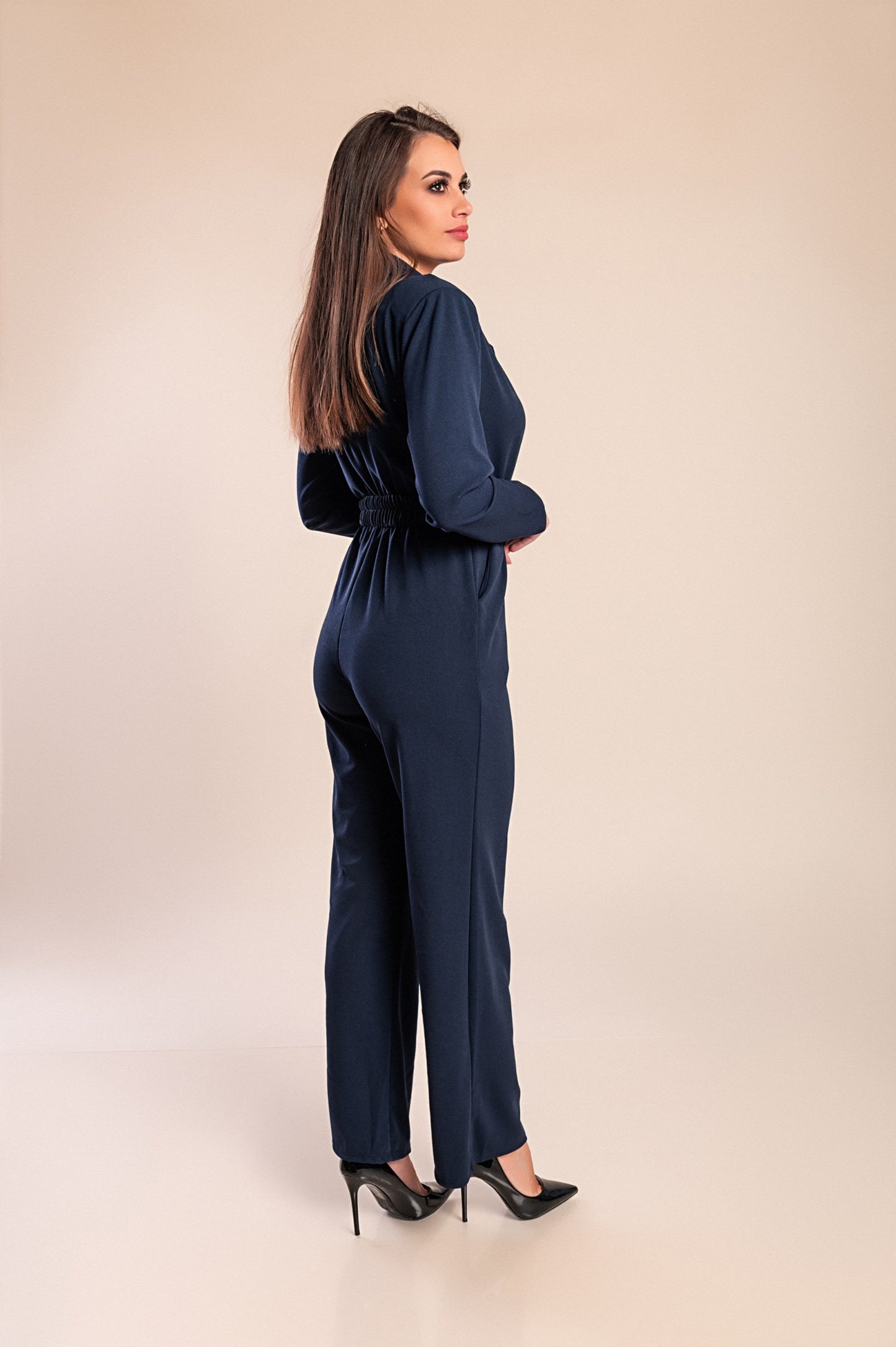 Tuta elegante a maniche lunghe, blu scuro