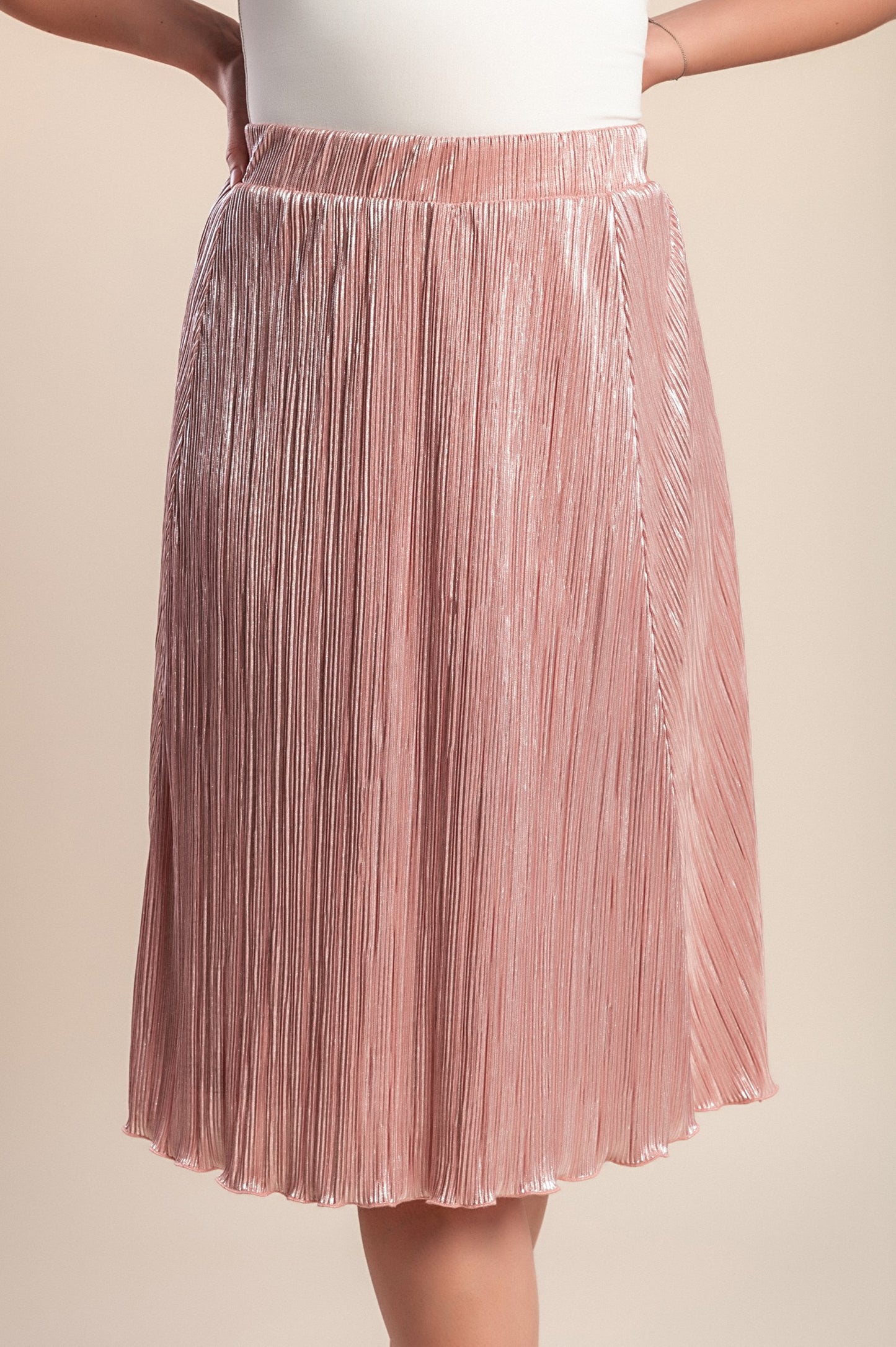 Gonna midi plissettata taglie forti, rosa