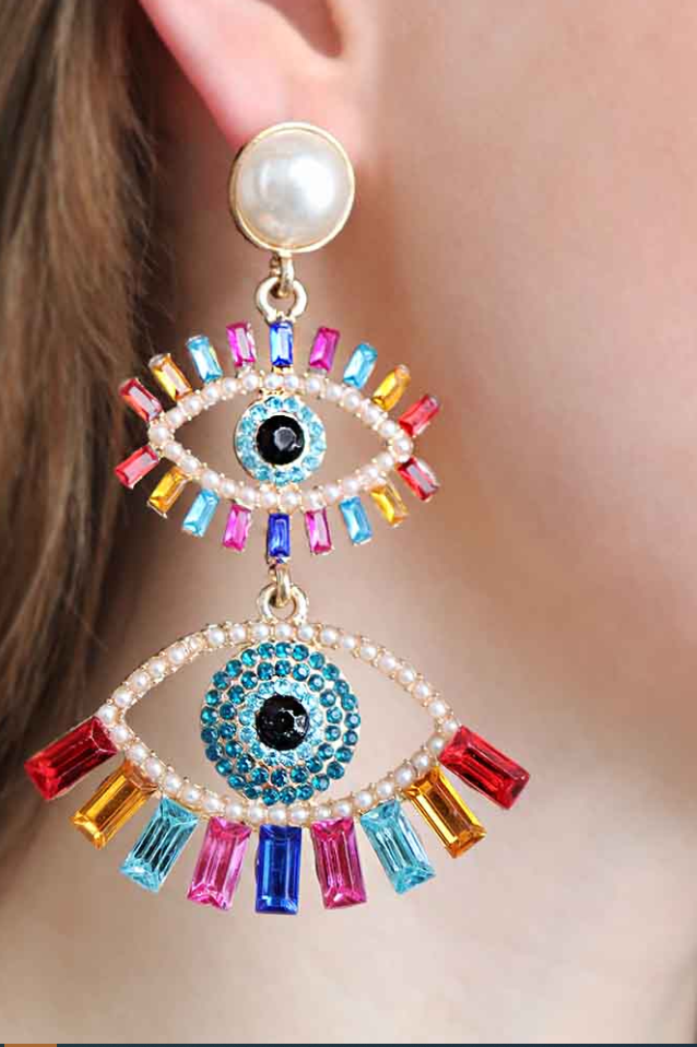 Orecchini pendenti con strass, ART381, multicolore