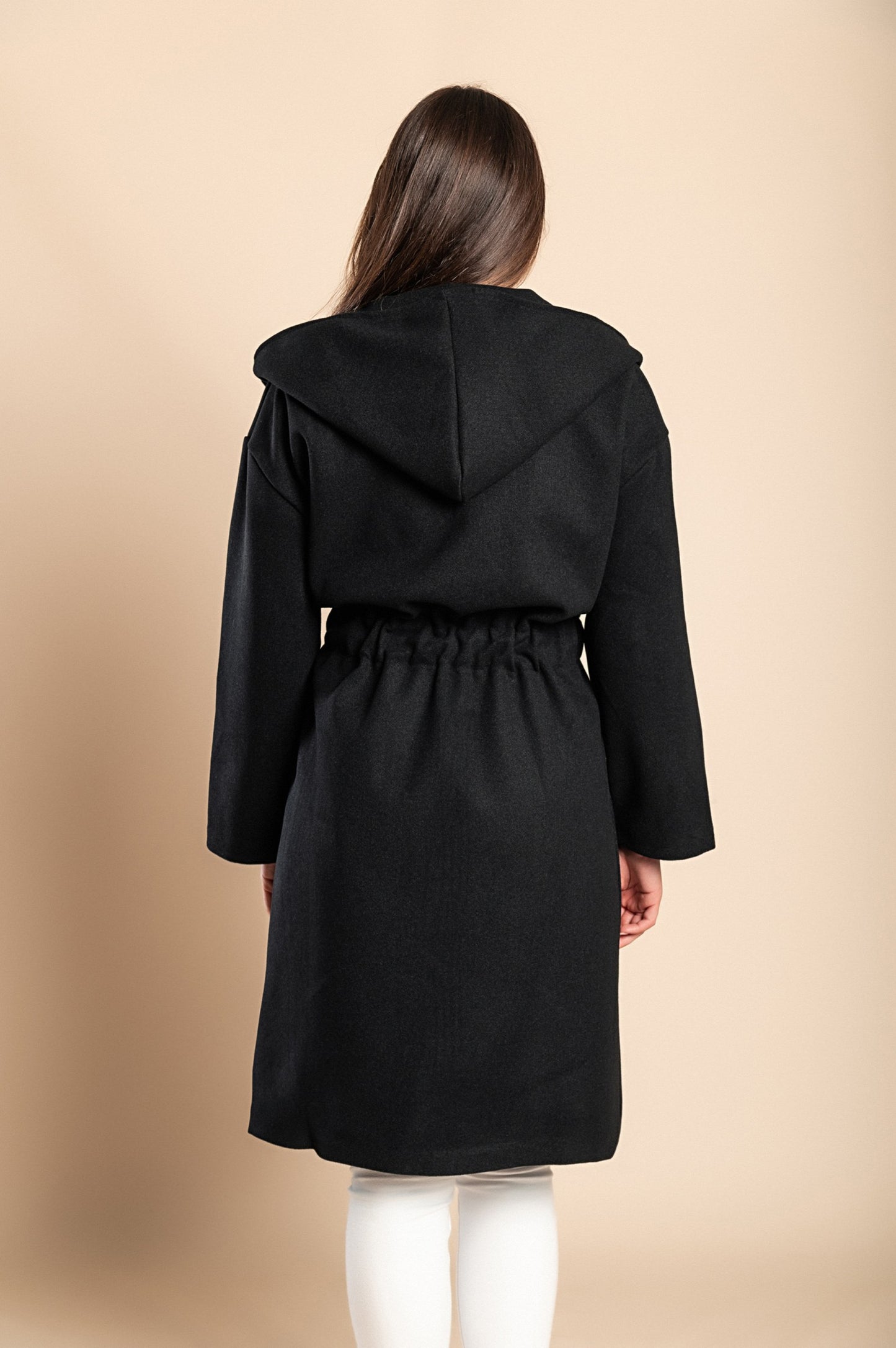 Cappotto elegante con cappuccio, nero