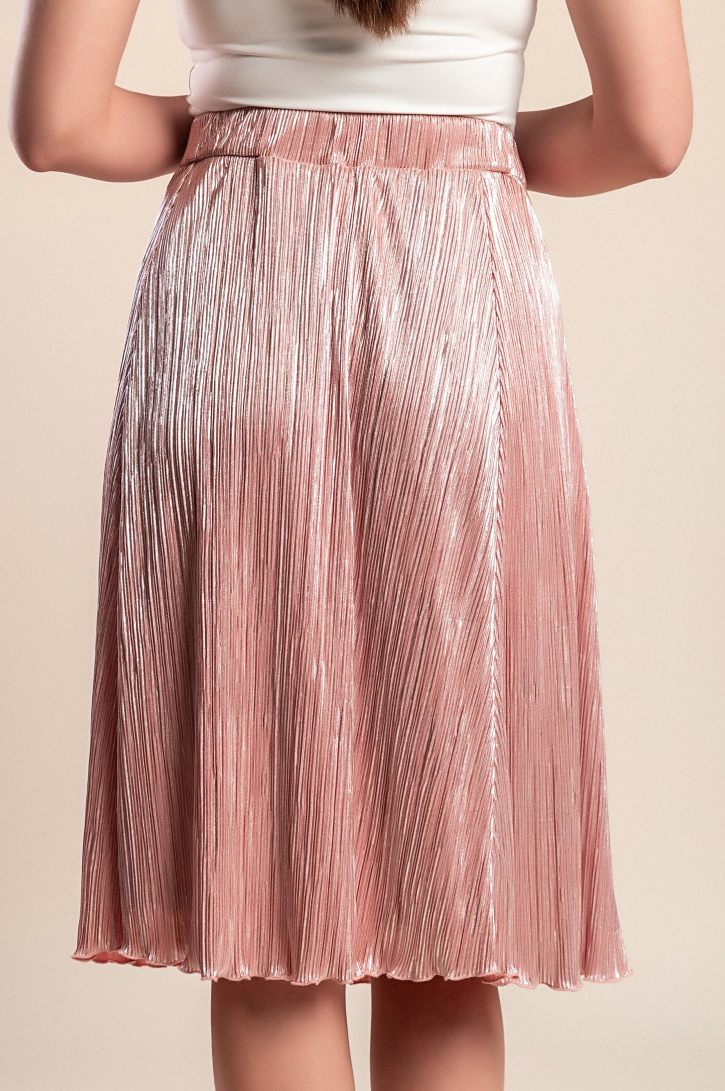 Gonna midi plissettata taglie forti, rosa