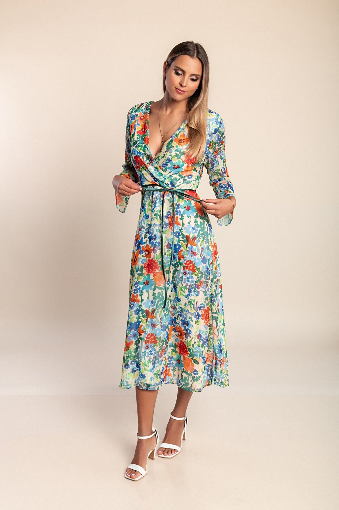 Abito con stampa floreale, blu