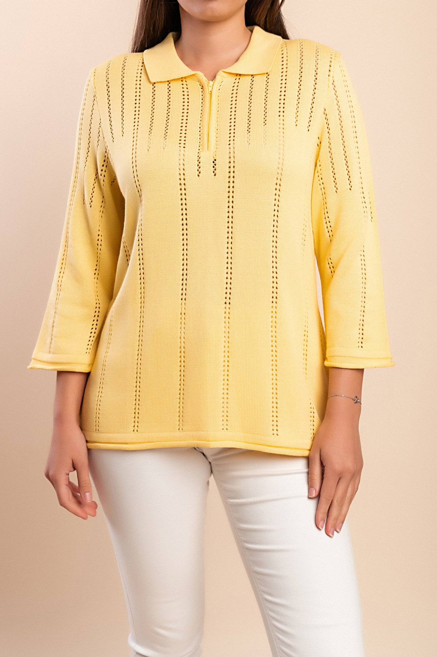 Maglia con cerniera, gialla
