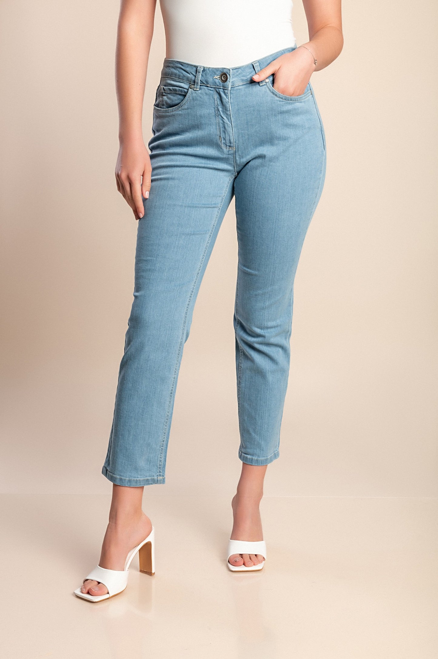 Jeans skinny taglie forti, azzurro chiaro