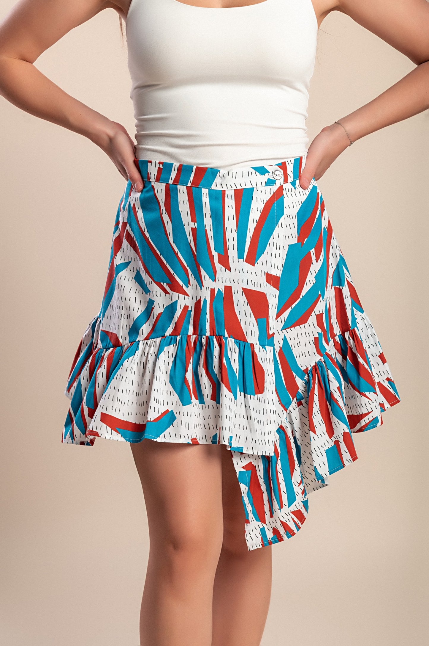 Minigonna in cotone stampato, blu