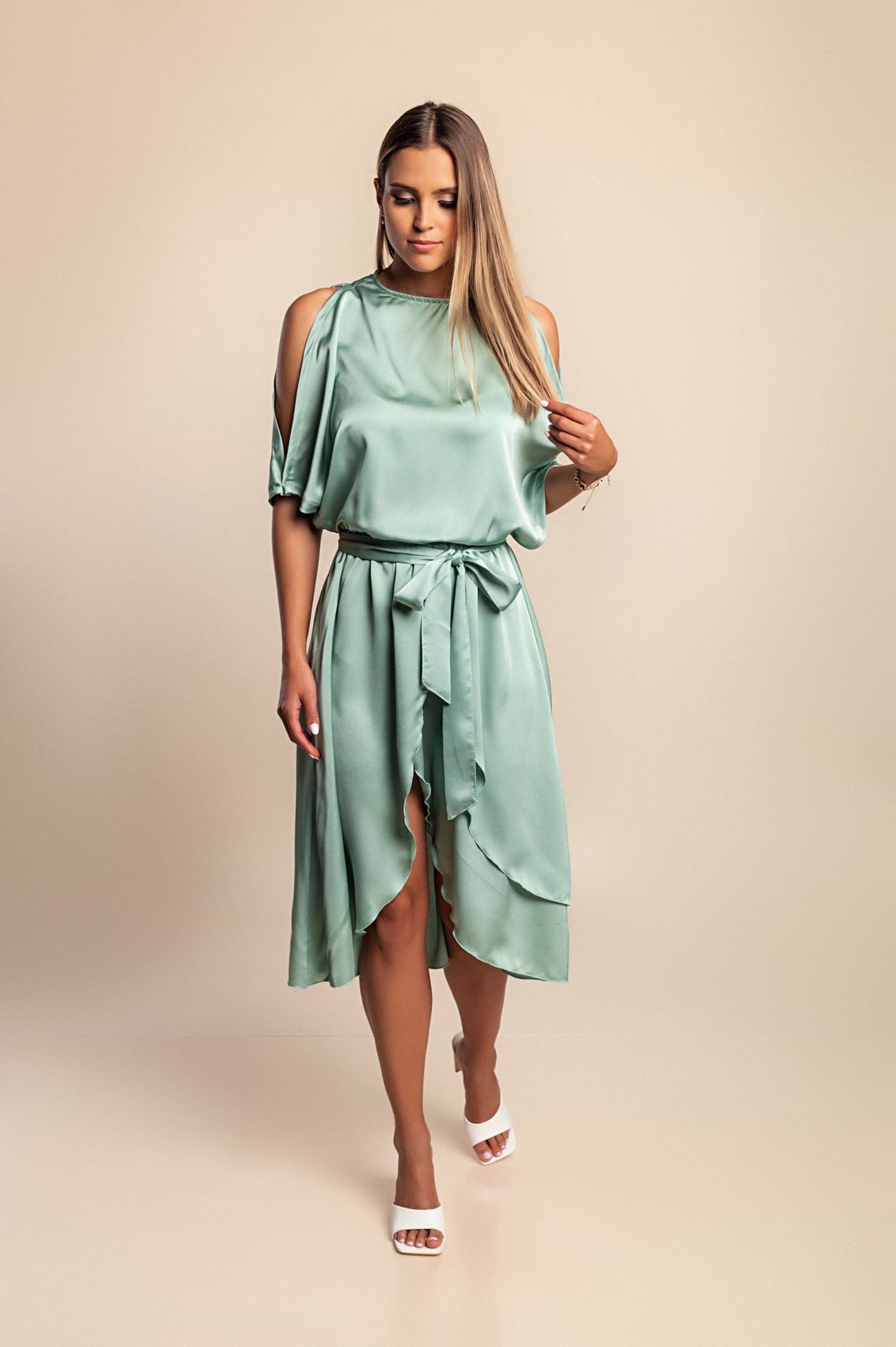 Elegante abito midi con cut-out Thiena, fucsia