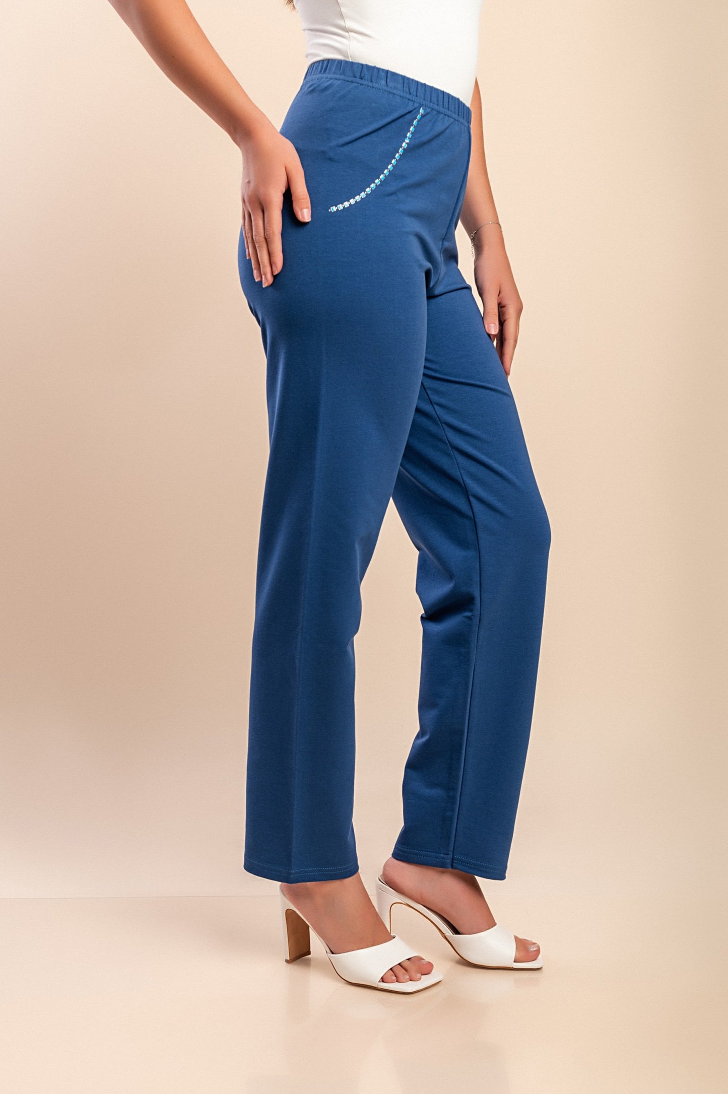Pantaloni in cotone con elastico in vita, blu