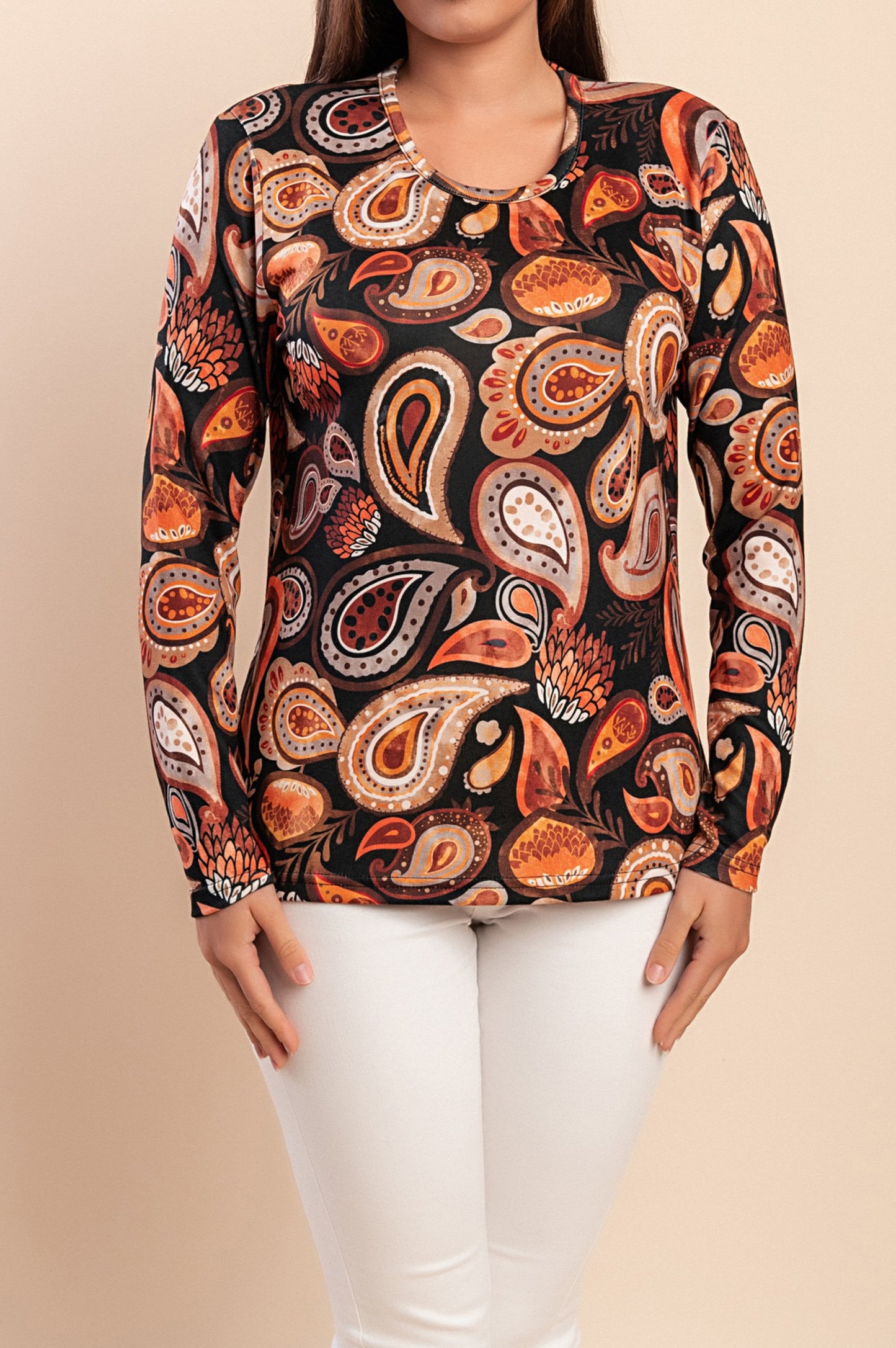 Top stampato, arancione