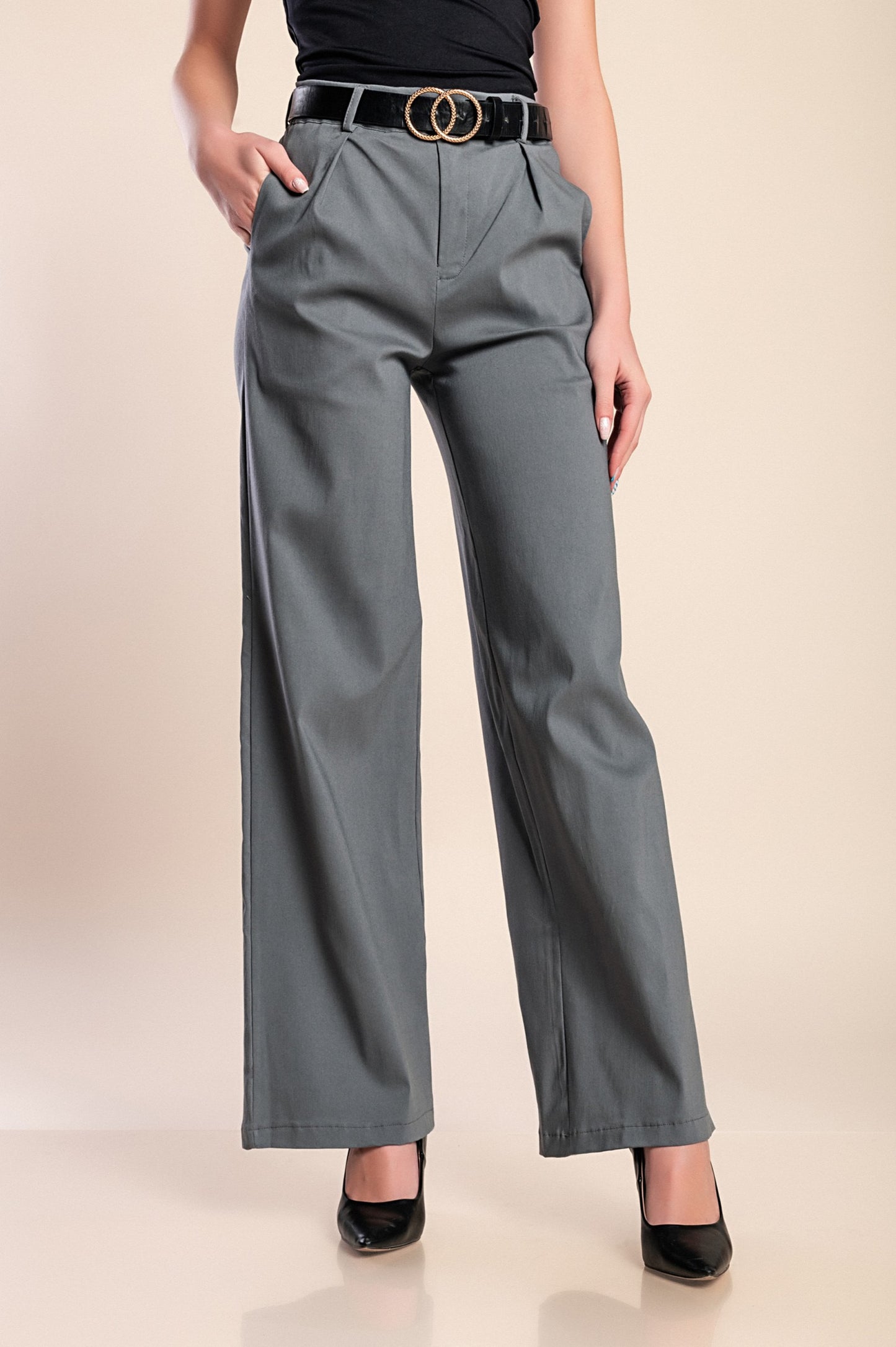 Pantaloni eleganti a vita alta, beige