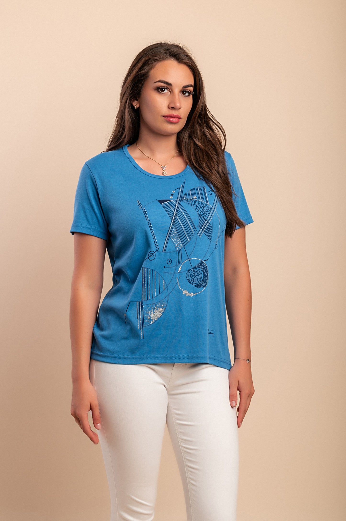 T-shirt in cotone con stampa, blu