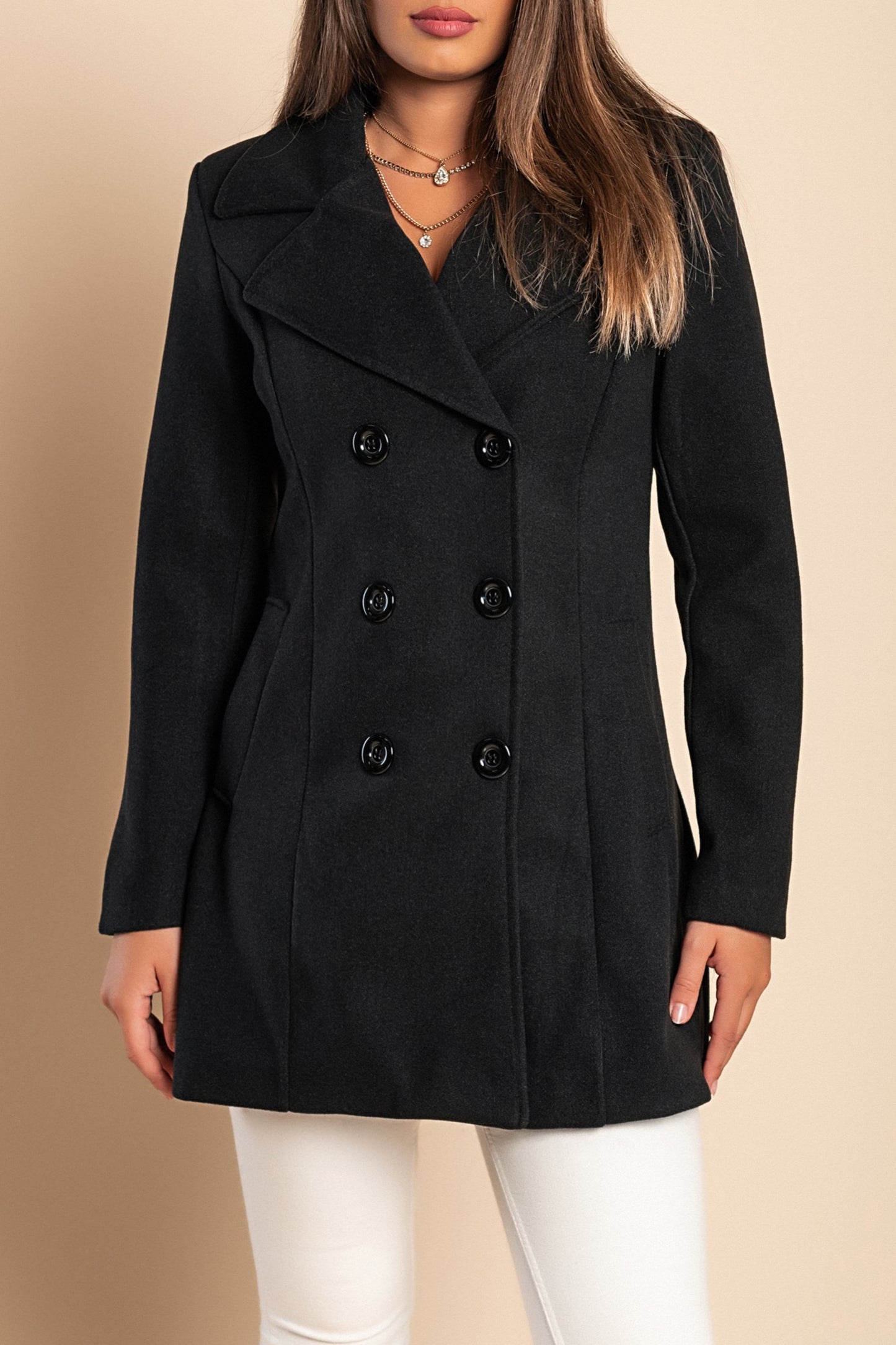 Cappotto elegante con bottoni, nero