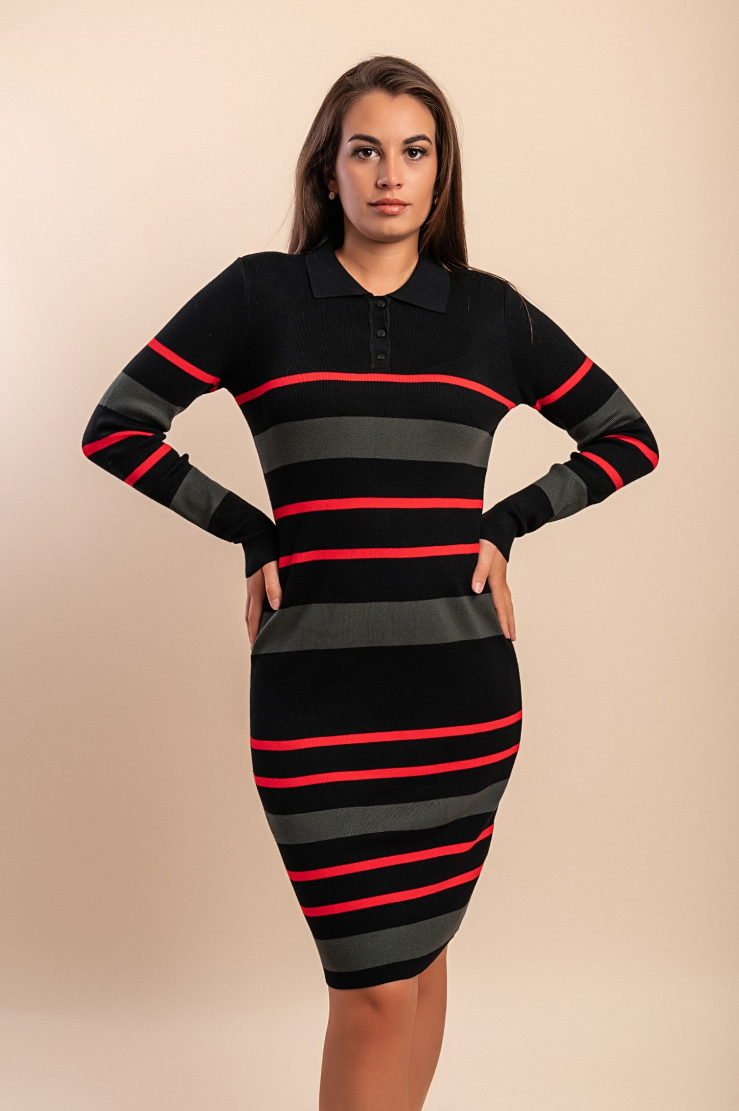 Abito a righe taglie forti, nero