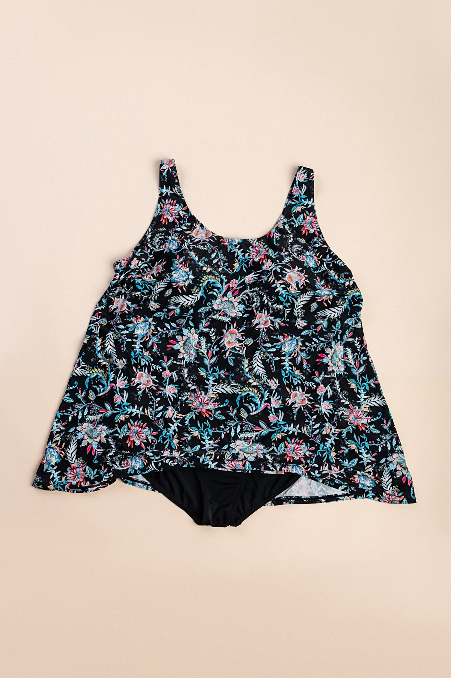 Costume da bagno taglie forti con stampa floreale, nero