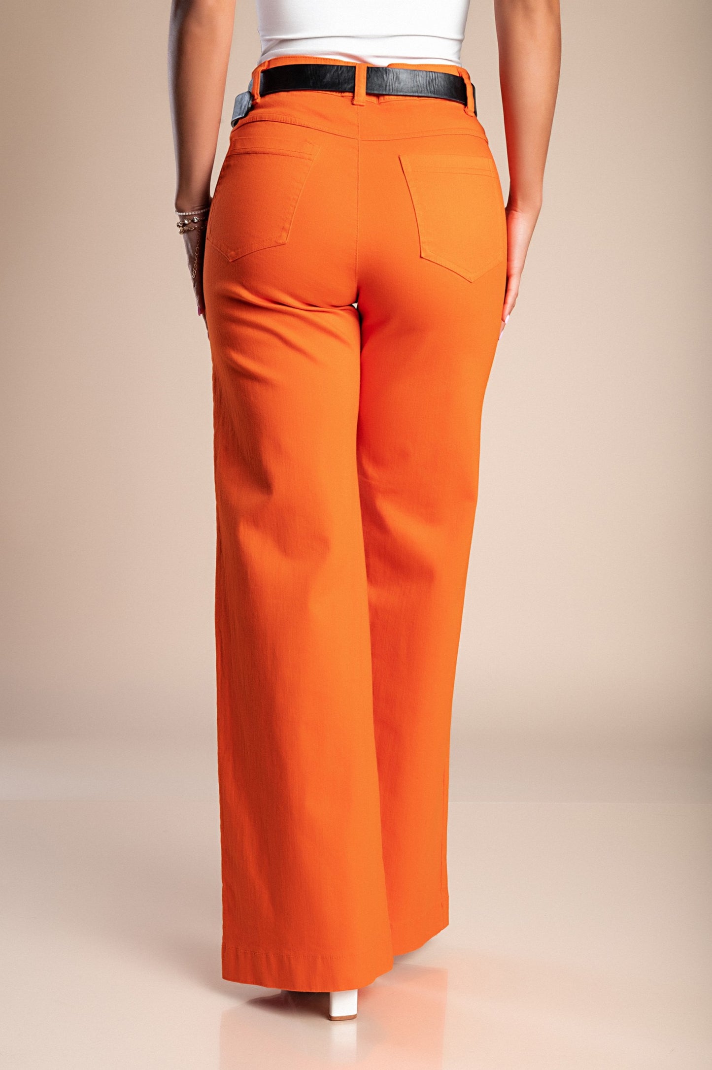 Pantaloni in cotone con gamba larga, colore arancione