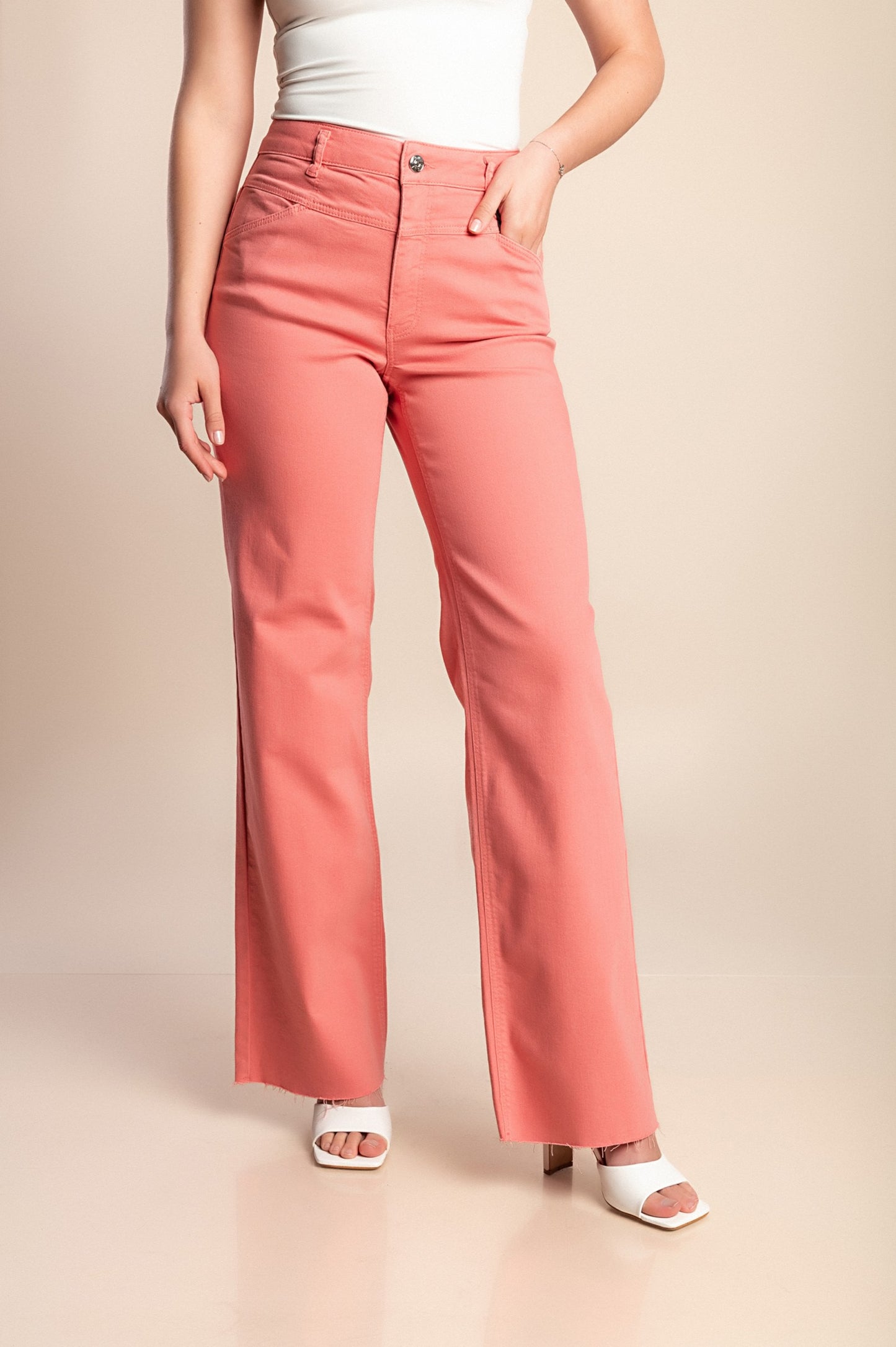 Pantaloni in cotone a vita alta, rosa