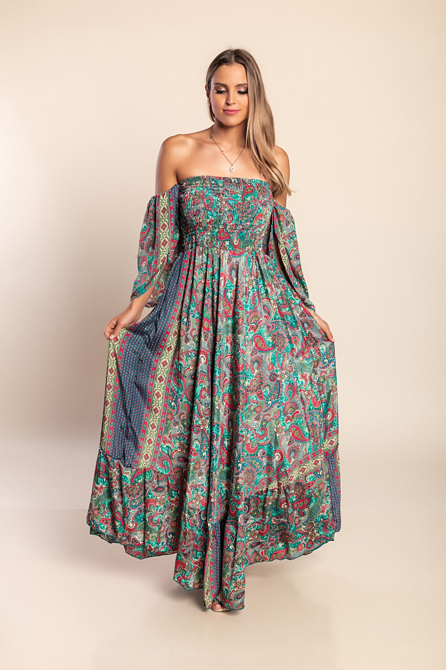 Abito maxi con stampa, multicolore