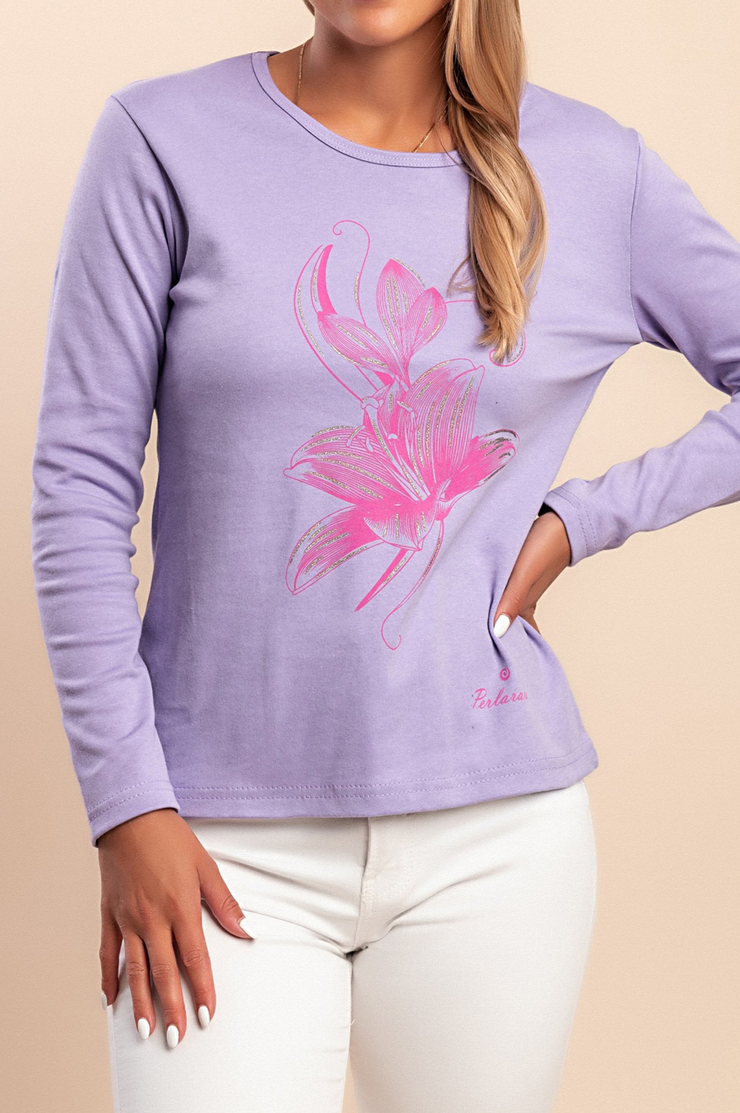Maglia in cotone a maniche lunghe, turchese