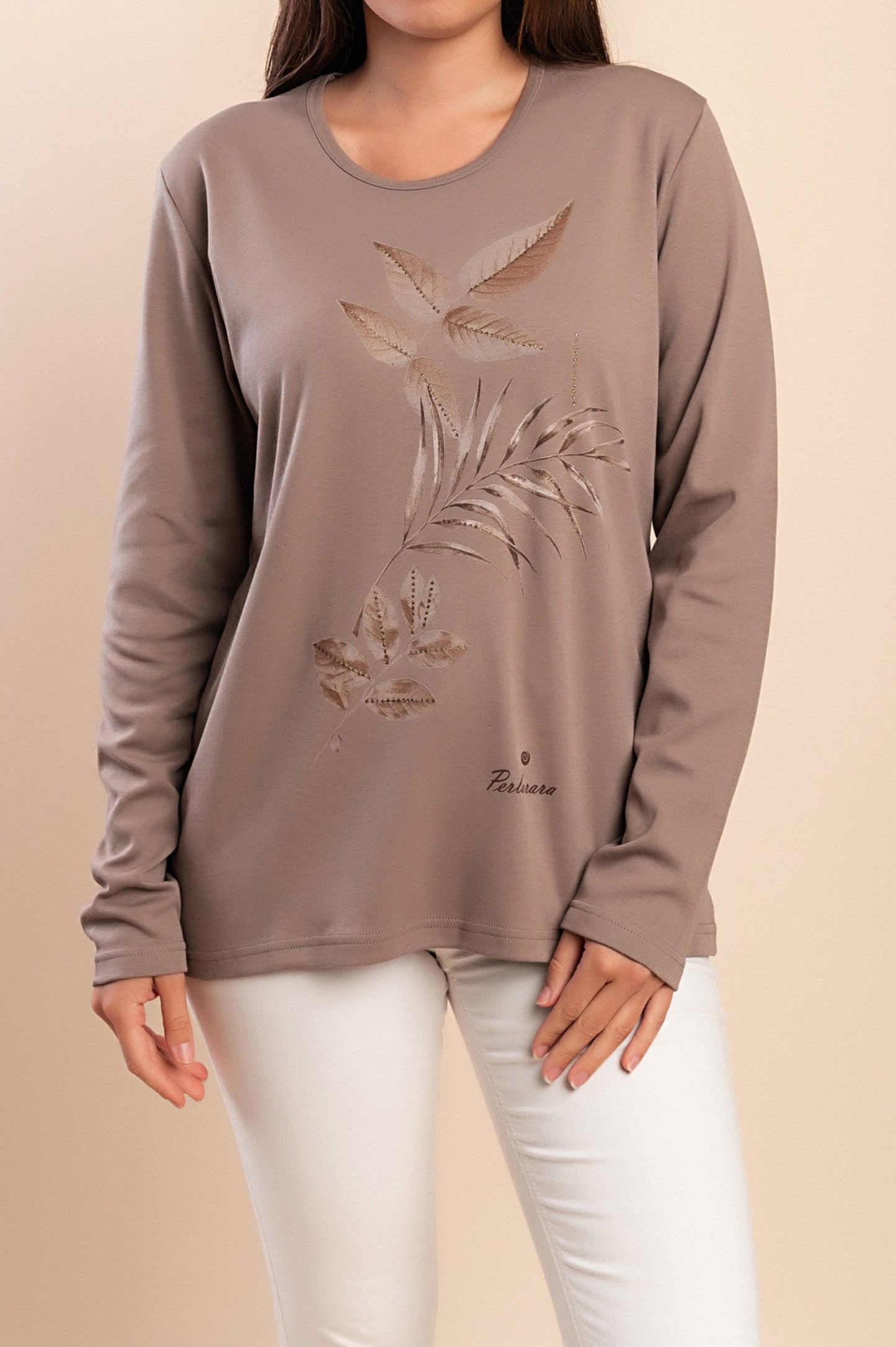 T-shirt a maniche lunghe con stampa, beige