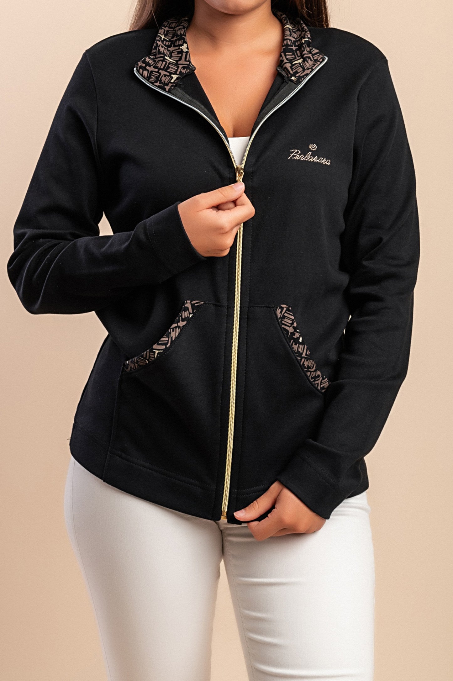 Felpa con zip in cotone, nera