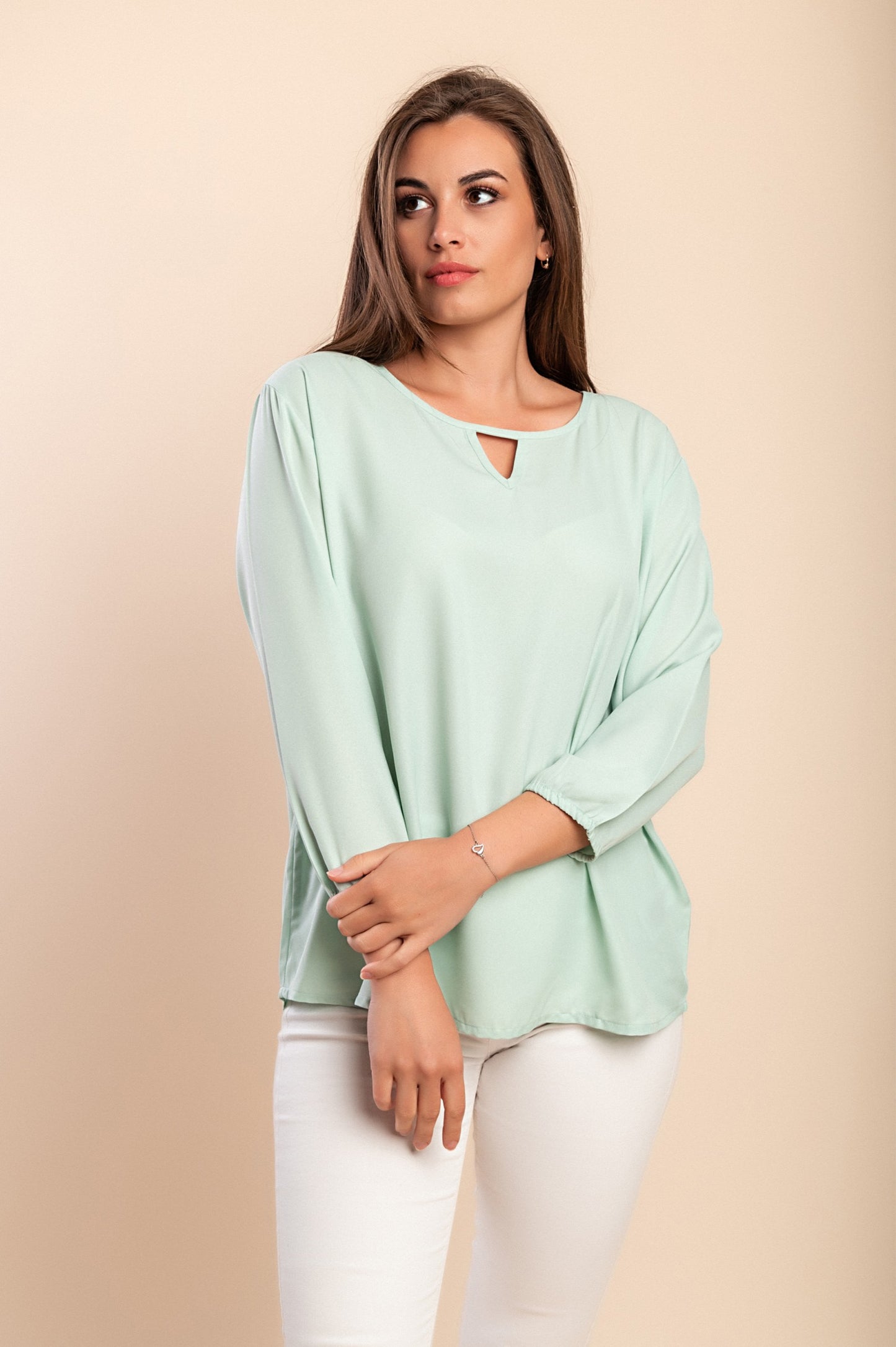 Blusa girocollo, menta