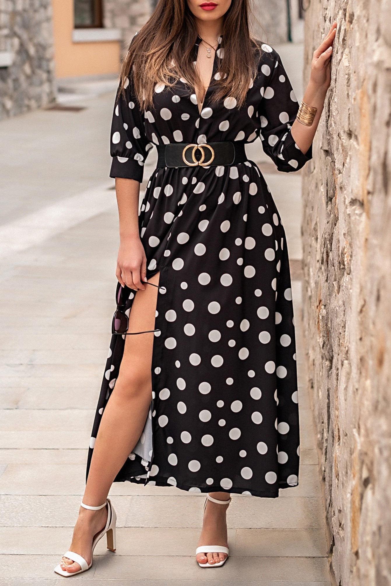 VESTITO MAXI ELEGANTE CON STAMPO MORI