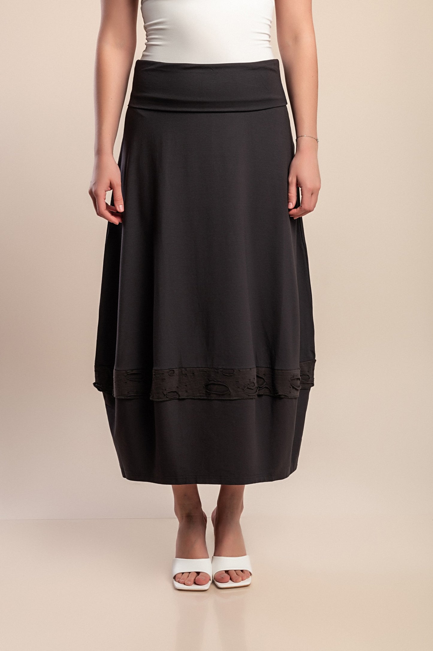 Gonna lunga in cotone, grigio scuro