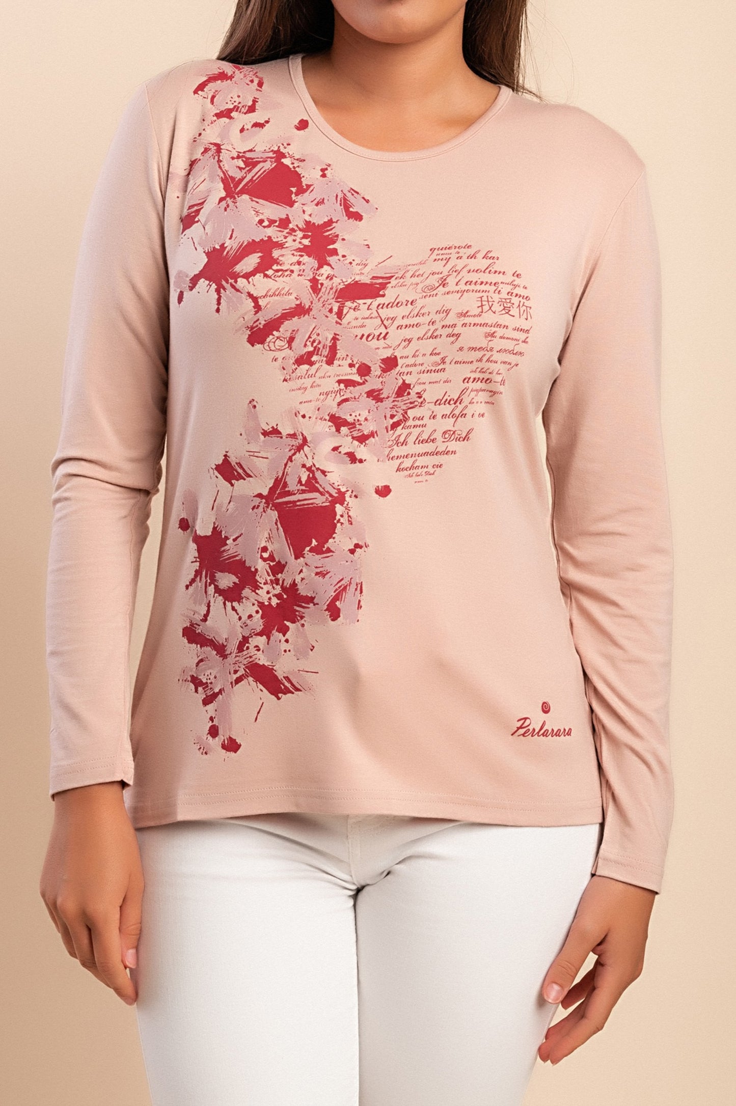 Maglia in cotone a maniche lunghe, beige