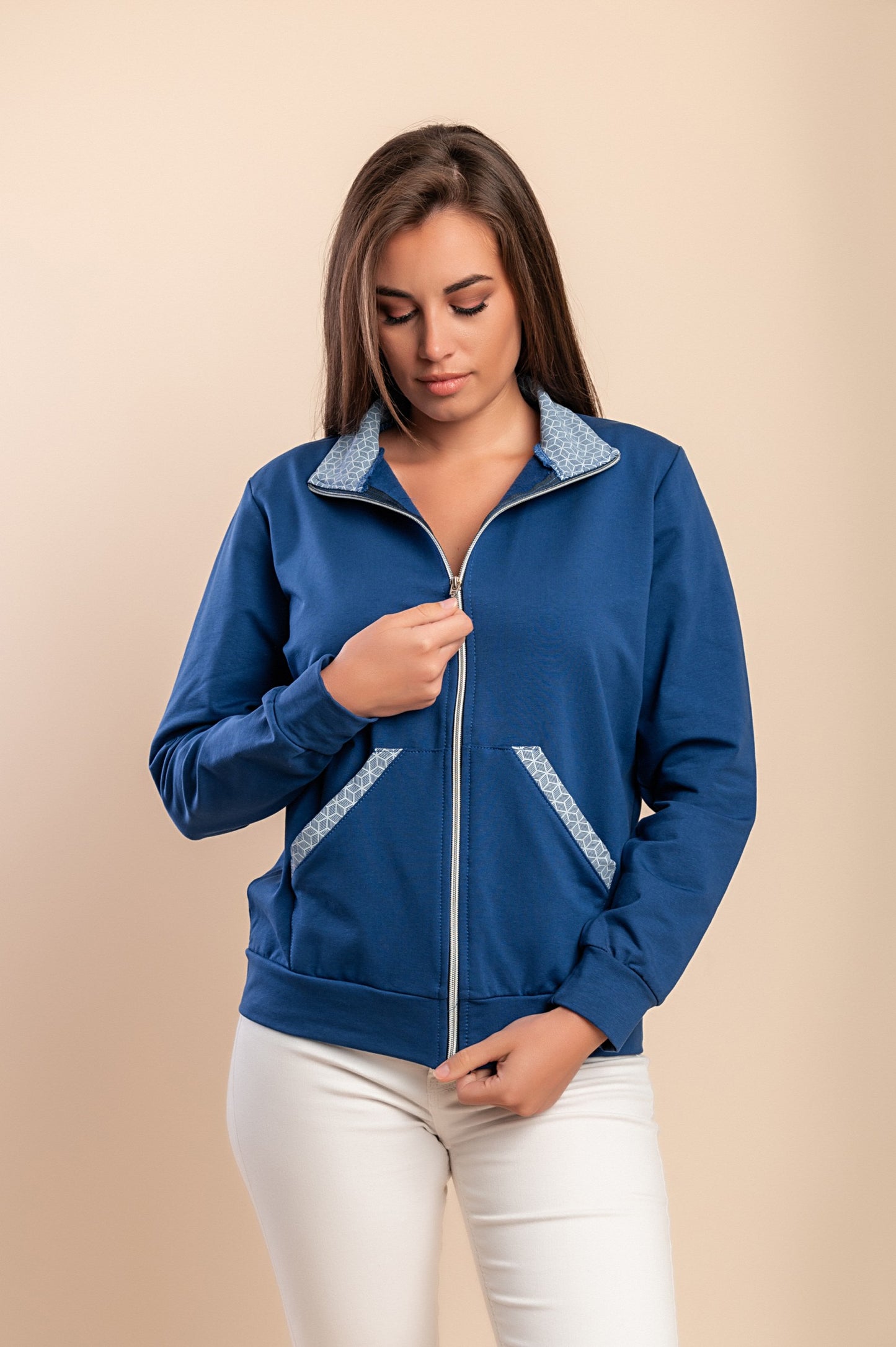 Felpa con zip in cotone, nera