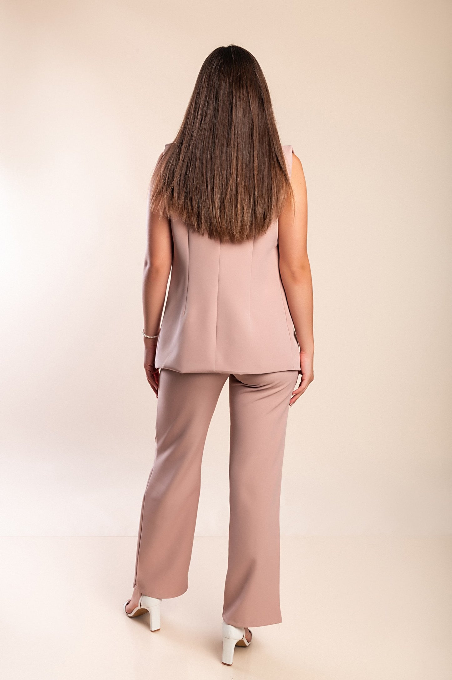 Elegante completo giacca senza maniche e pantaloni, blu