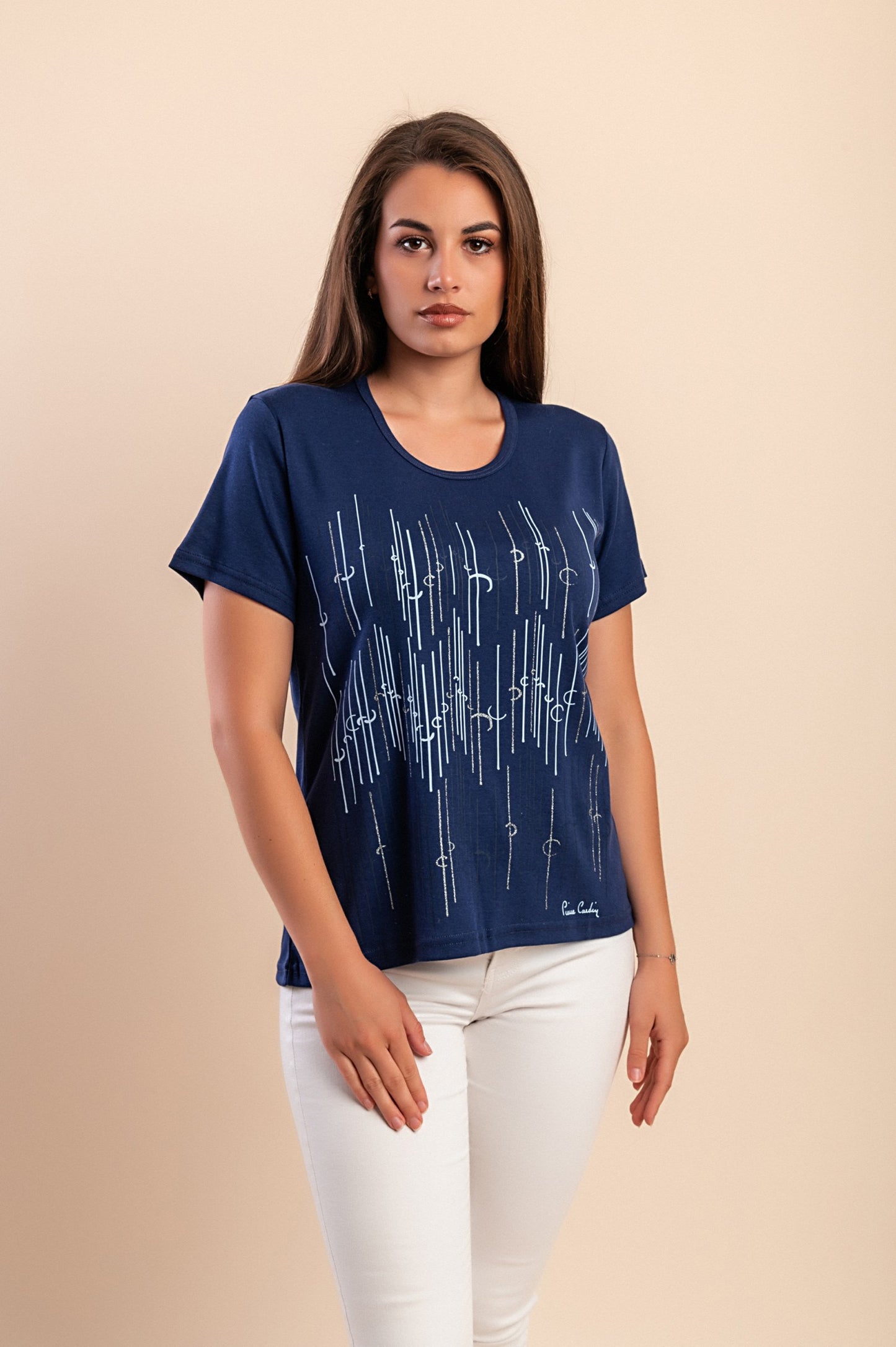 T-shirt in cotone con stampa, blu scuro