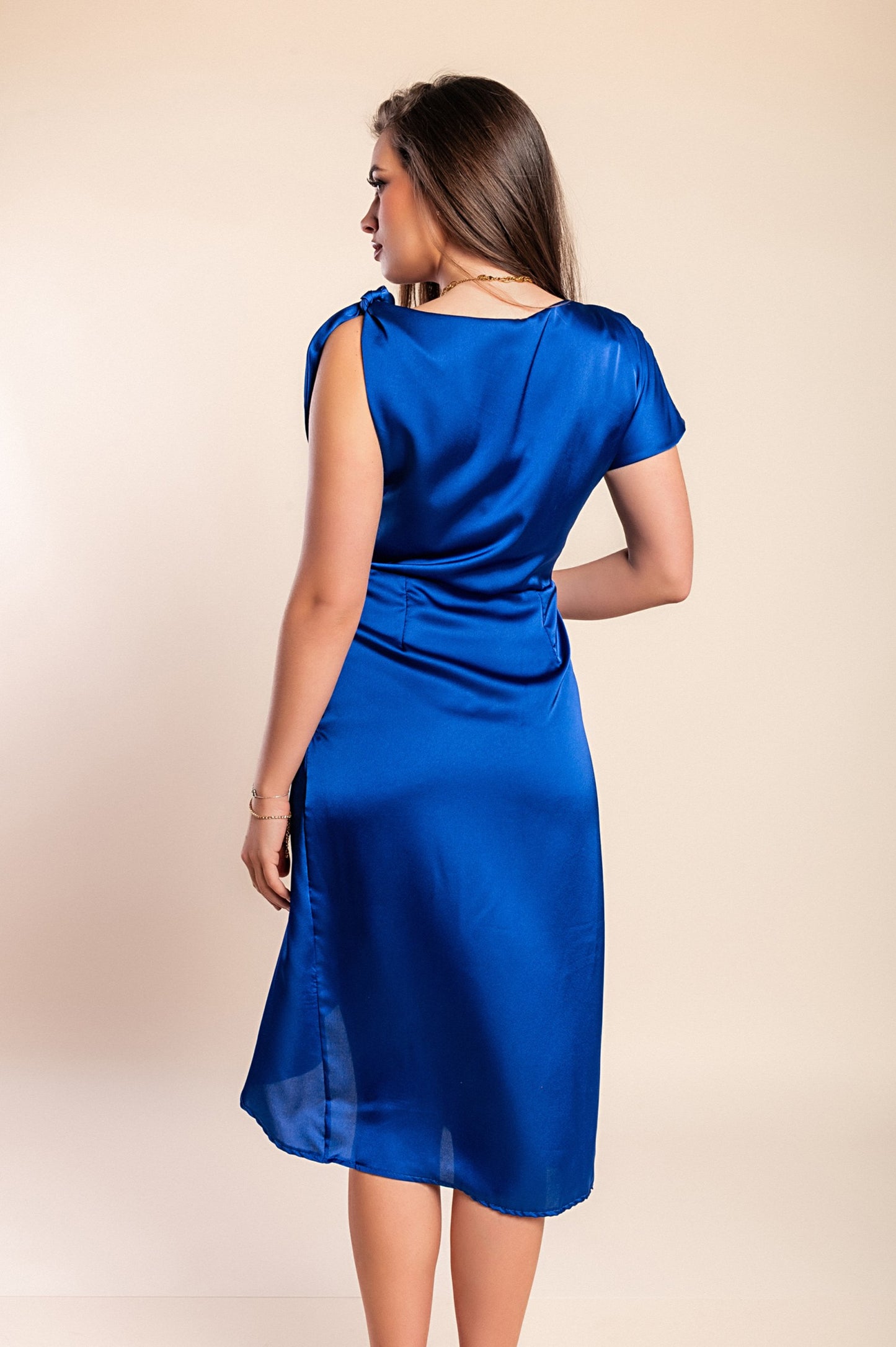 Abito midi elegante con dettagli arricciati, verde