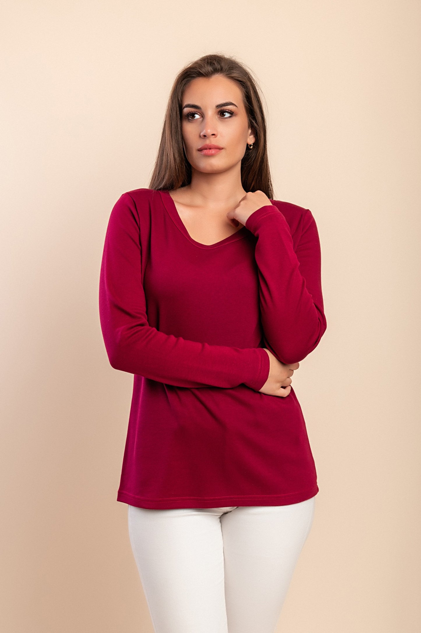 Maglia in cotone a maniche lunghe, bordeaux