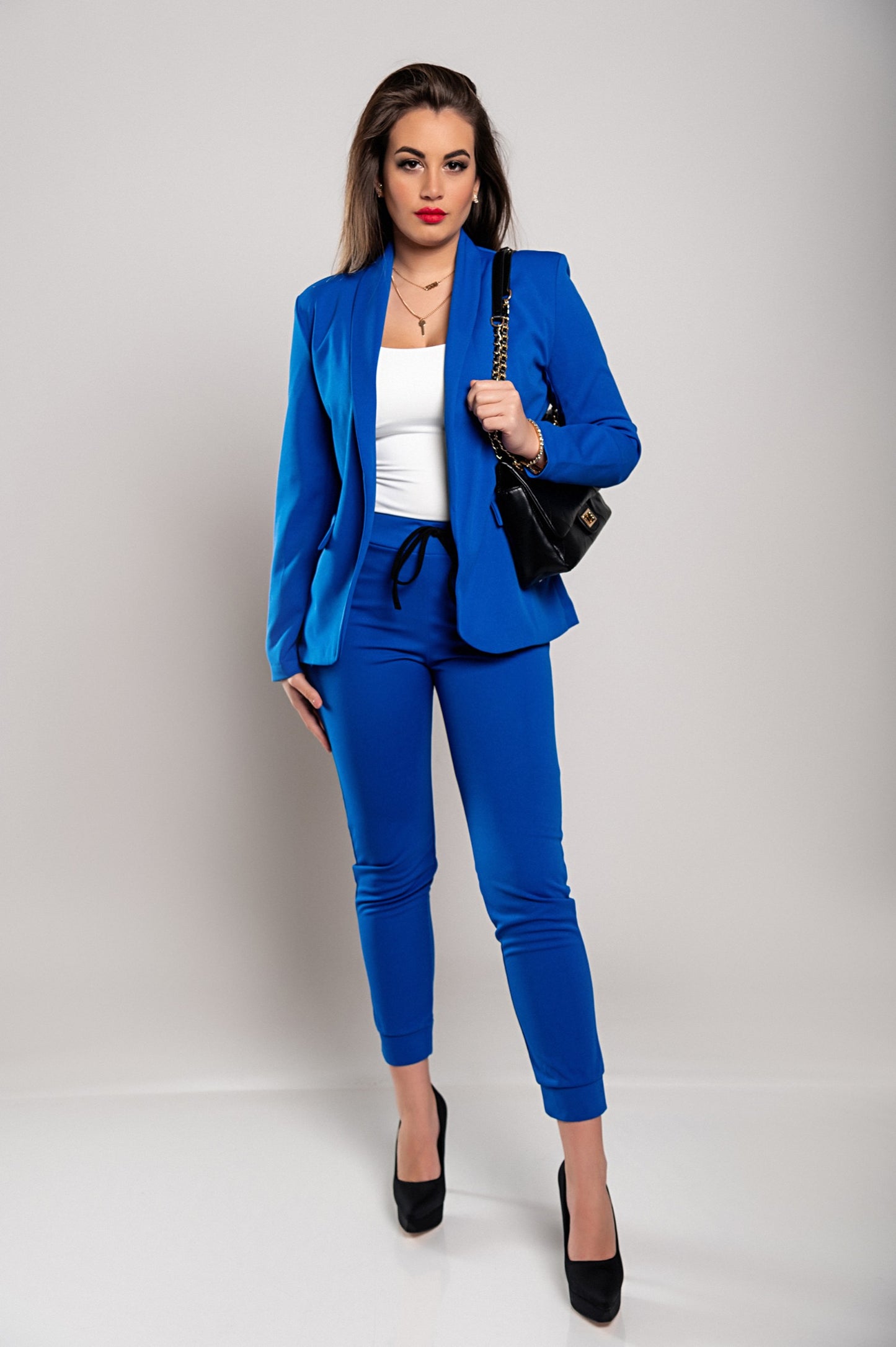 Completo di pantaloni e blazer elegante senza lettere Estrena, nero-nero