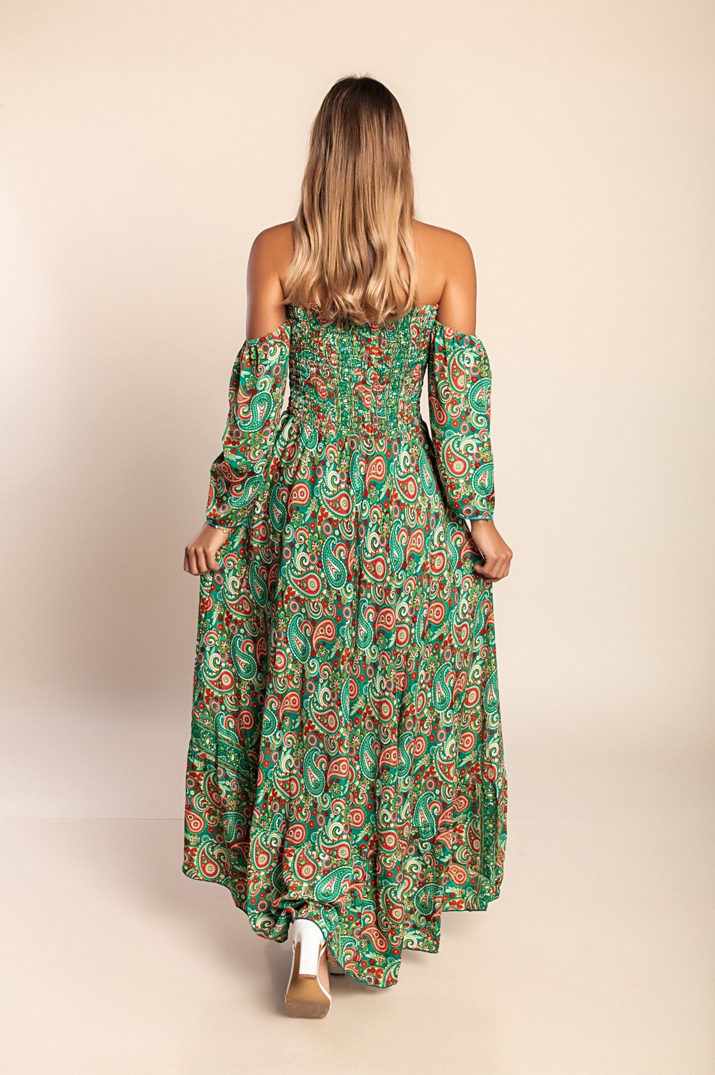Abito maxi con stampa, multicolore