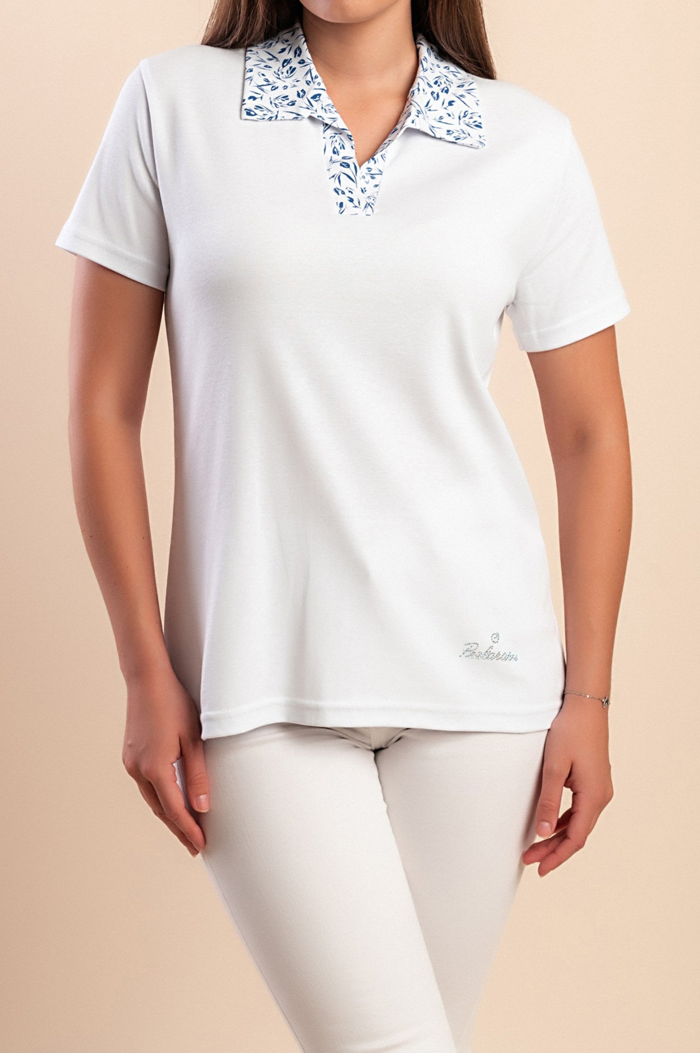 T-shirt in cotone con colletto, blu scuro