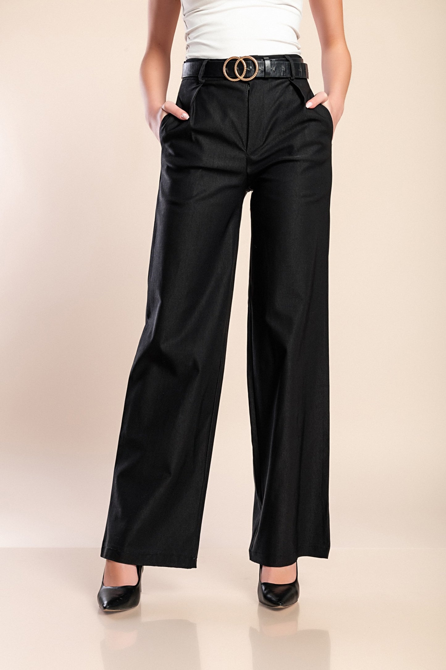 Pantaloni eleganti a vita alta, beige