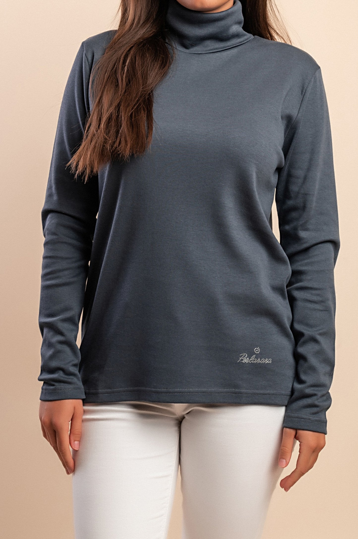 Top in viscosa con collo alto, blu scuro