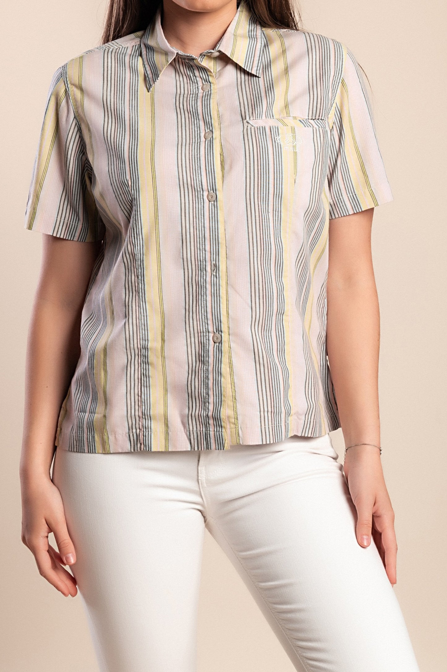 Camicia a righe a maniche corte, verde
