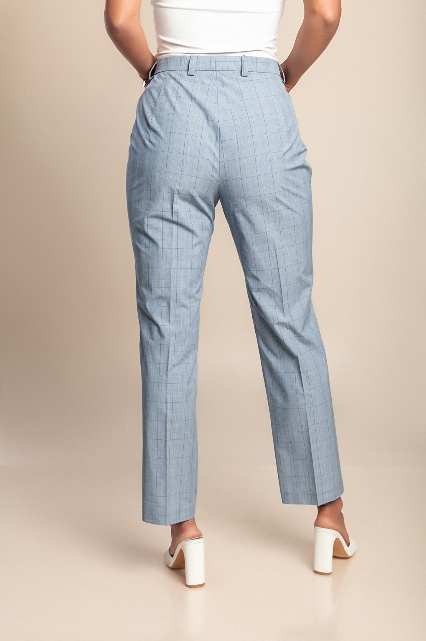 Pantaloni a quadri taglie forti, azzurri